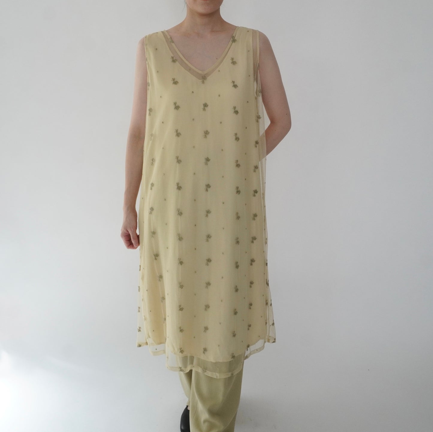 90s Embroidery Sheer Dress