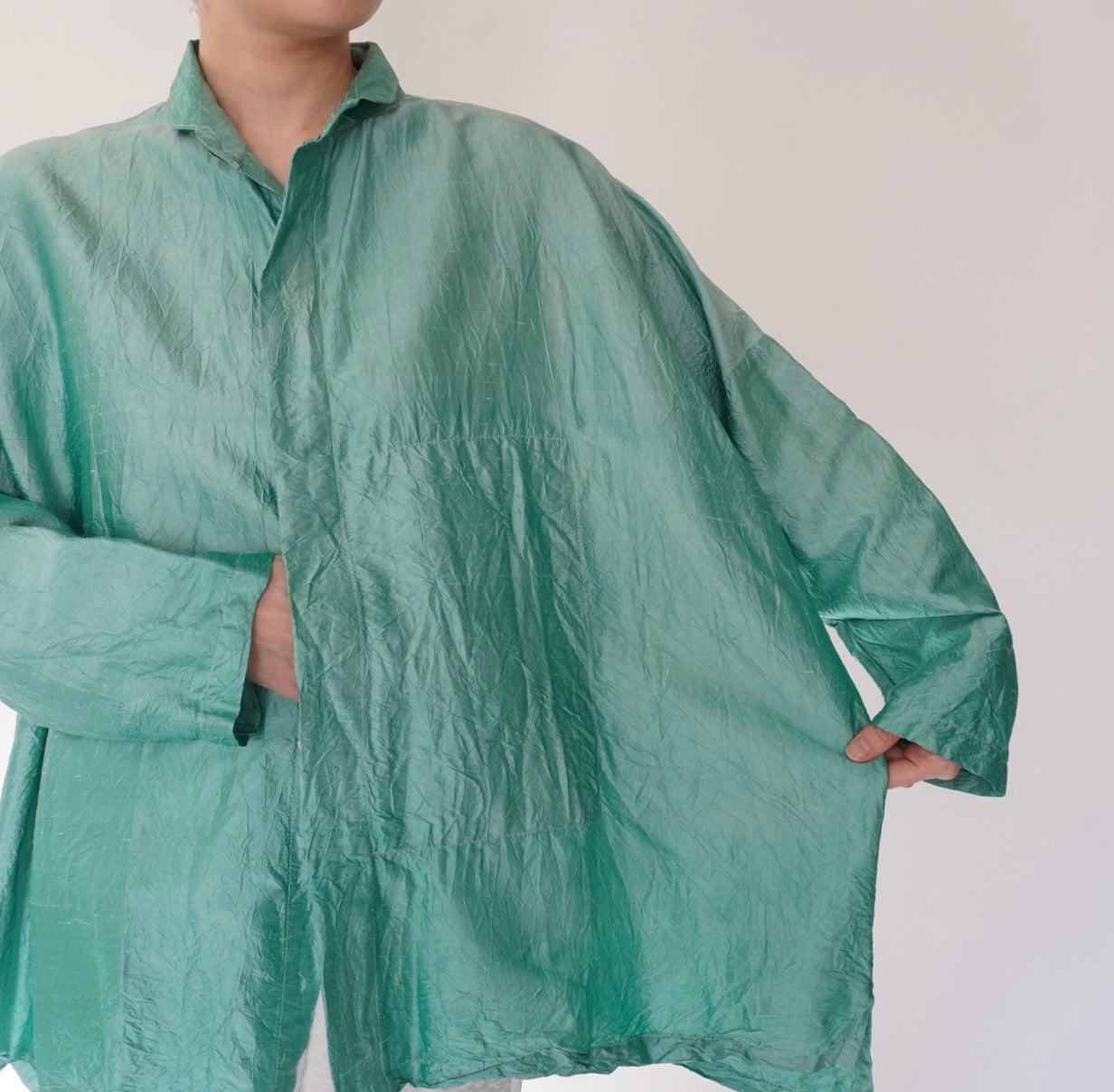 90s Raw Silk Boxy Blouse