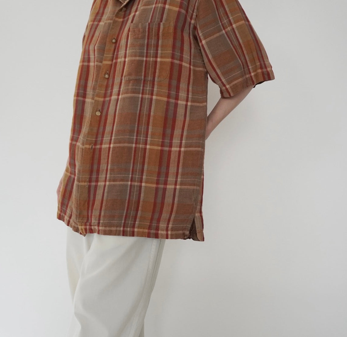 90s Linen Plaid  Shirt