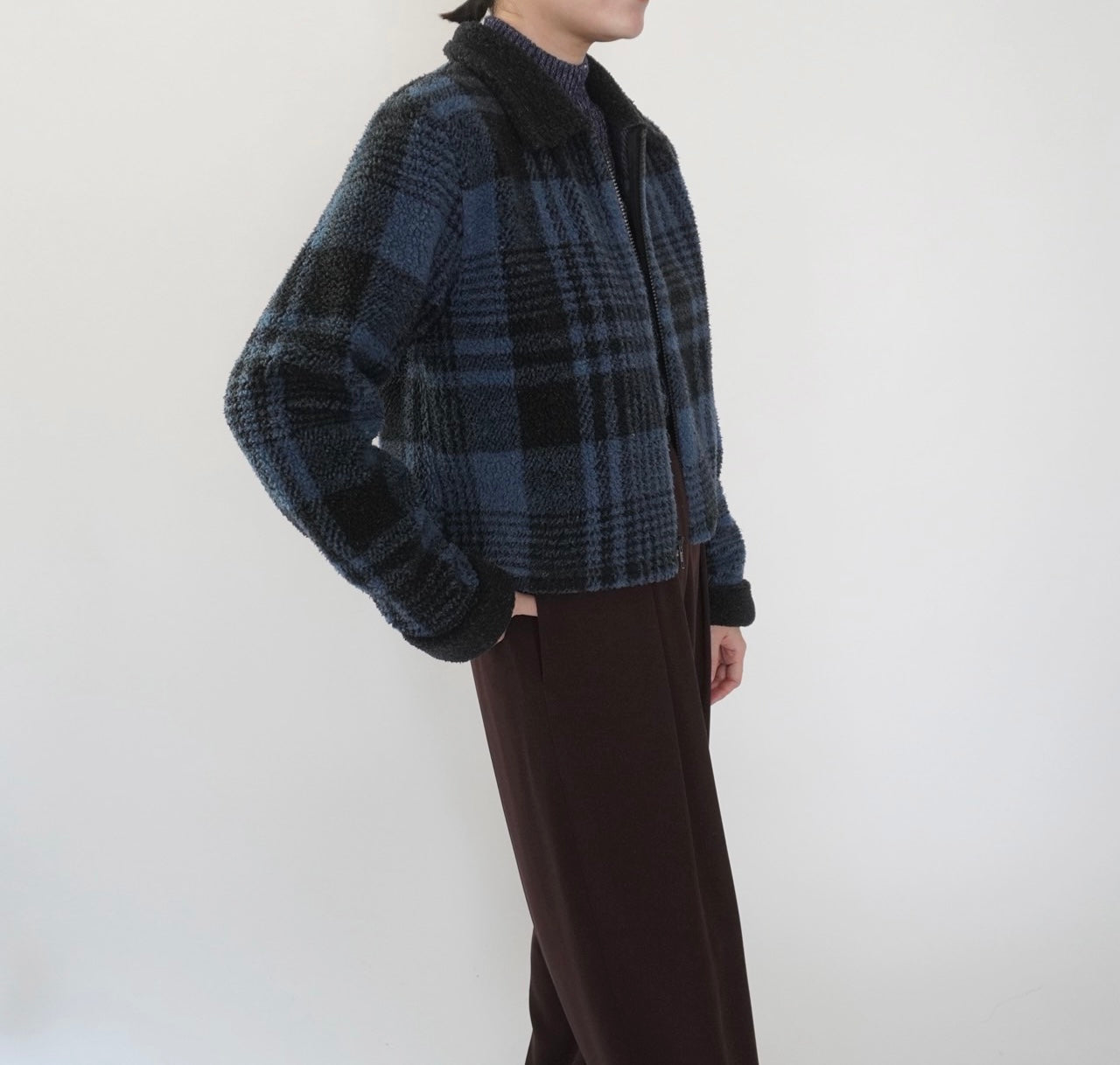 90s Plaid Fleece Zip Top Made in USA