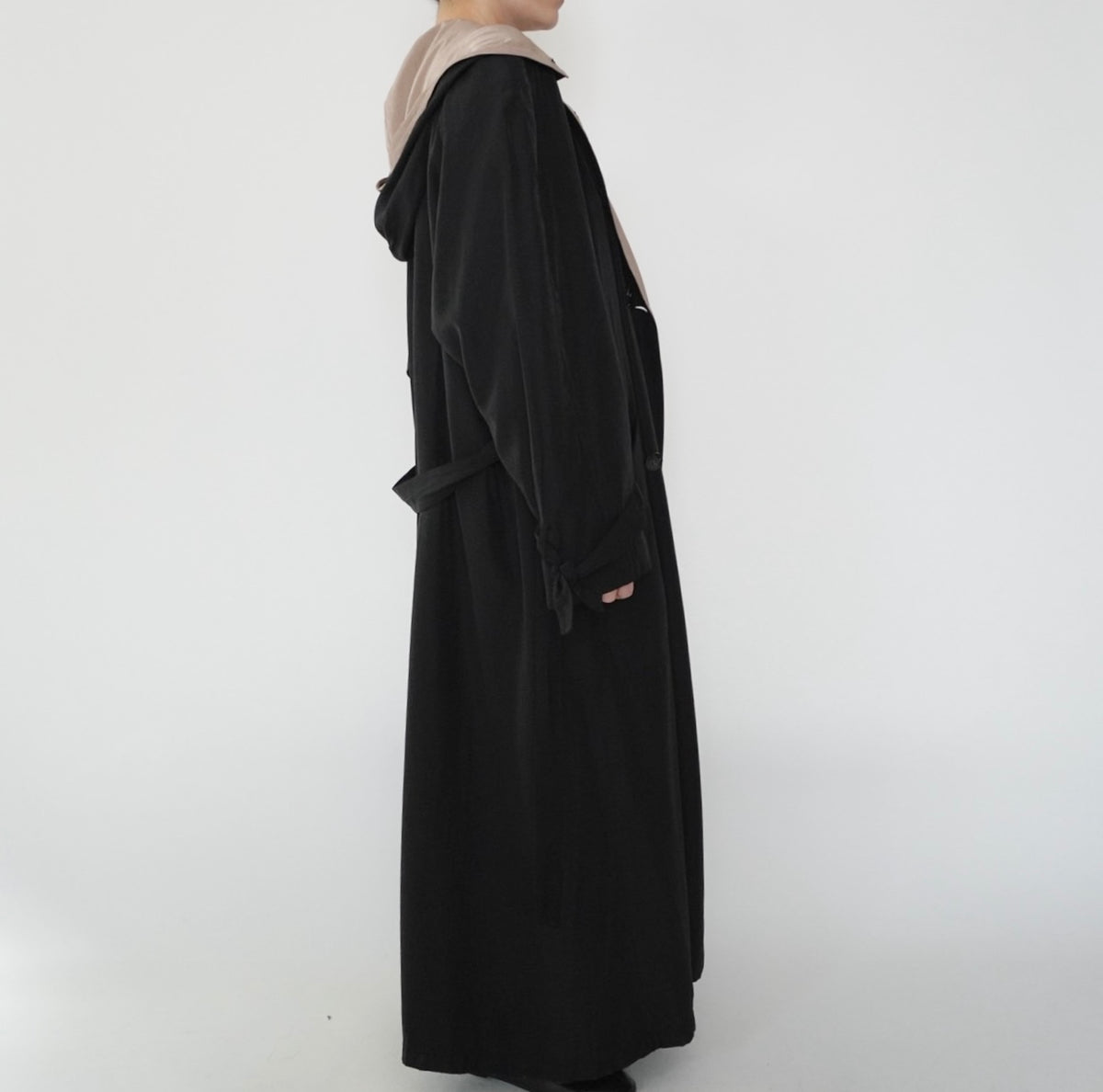 90s Black Design Maxi Coat
