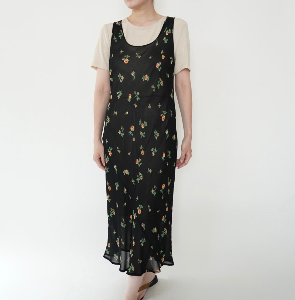 90s Floral Print Sheer Dress Made in Italy