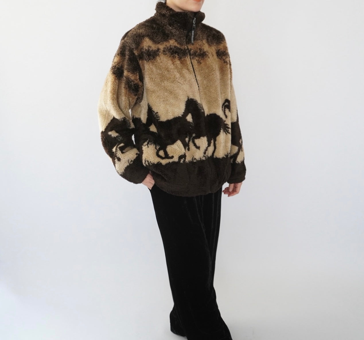 90s Horse Pattern Fleece Jacket Made in USA