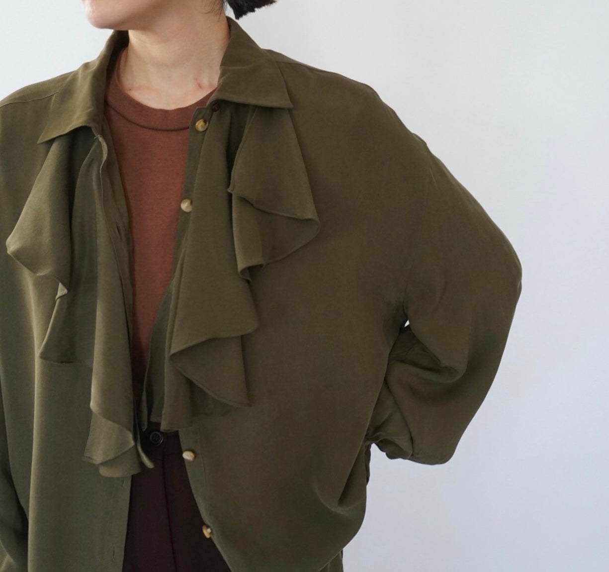 90s Ruffle Design Silk Shirt