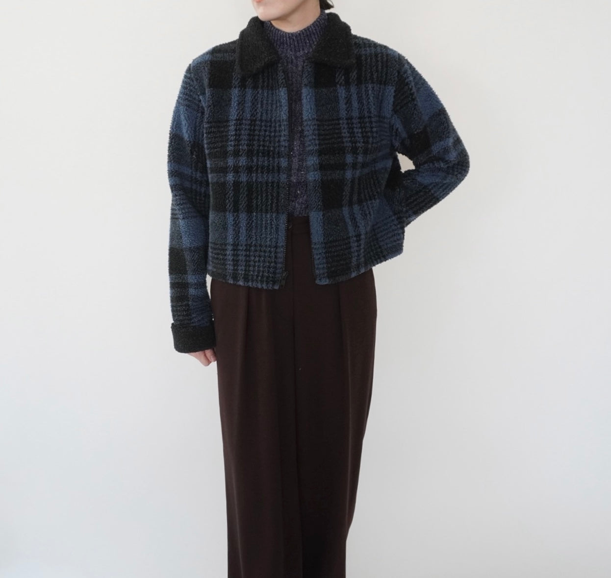 90s Plaid Fleece Zip Top Made in USA