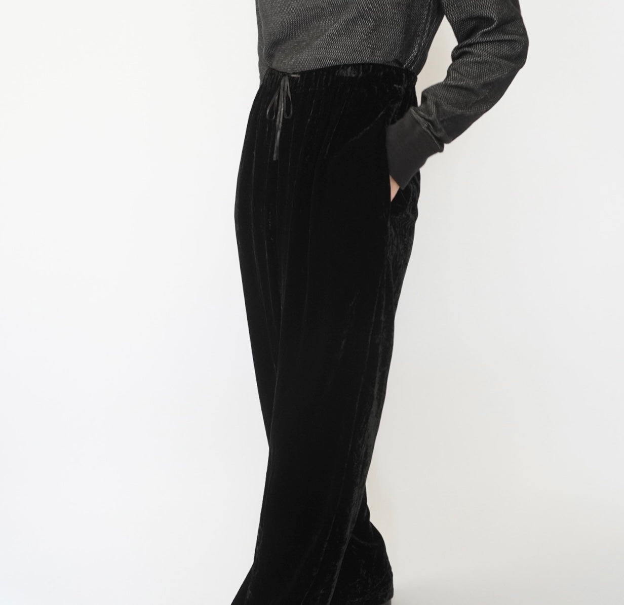 90s Black Velour Wide Pants