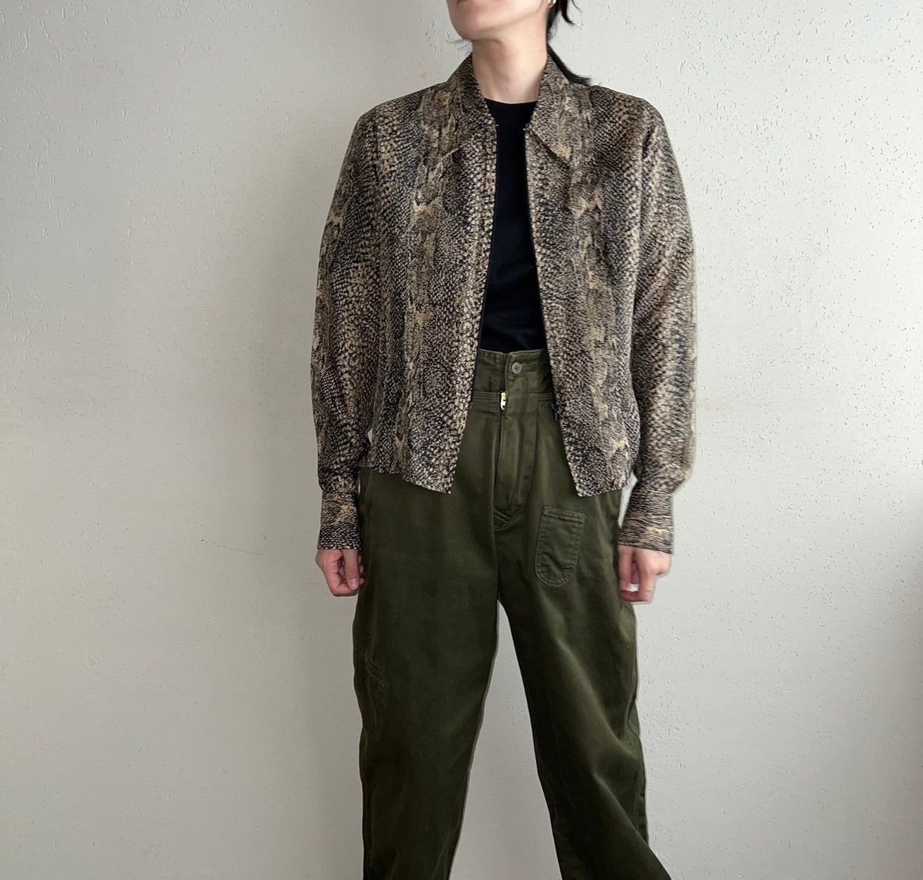 90s  Python Pattern Zipped Silk Shirt