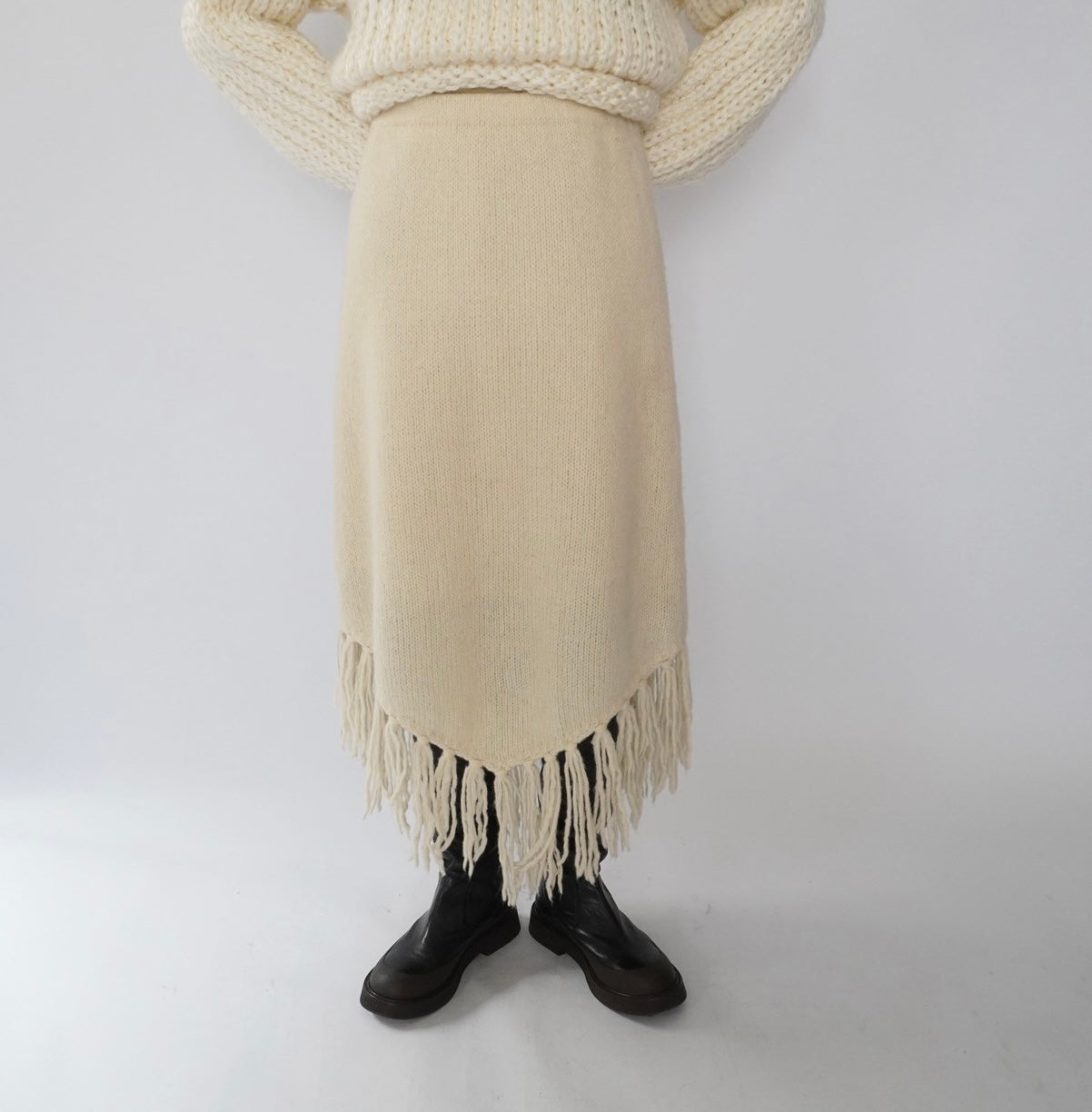 80s Ivory Fringe Skirt