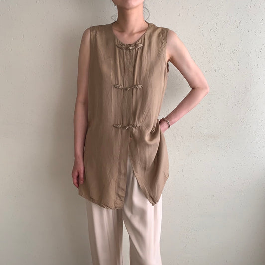 90s Silk Asian Design Blouse,Vest