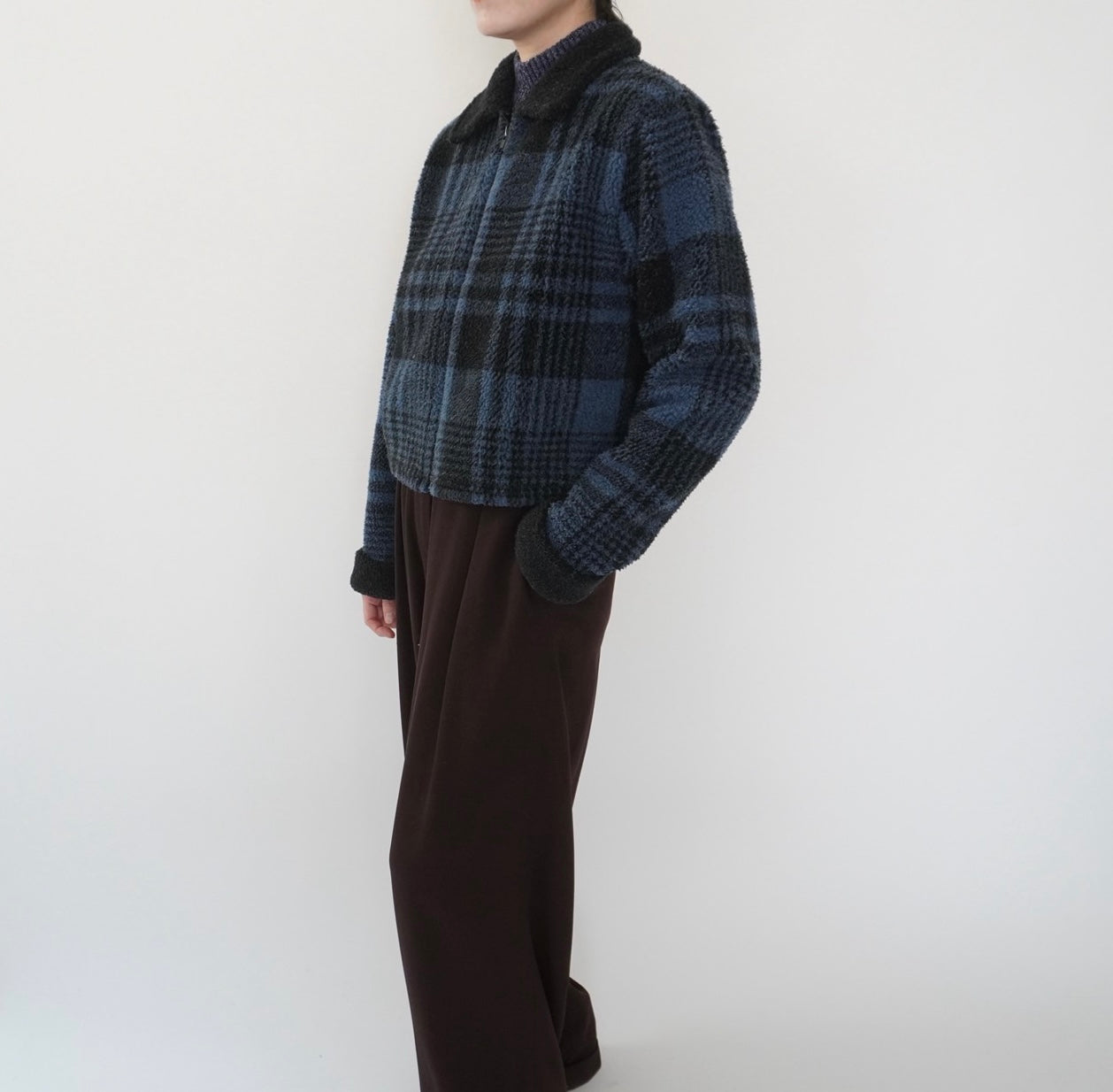 90s Plaid Fleece Zip Top Made in USA