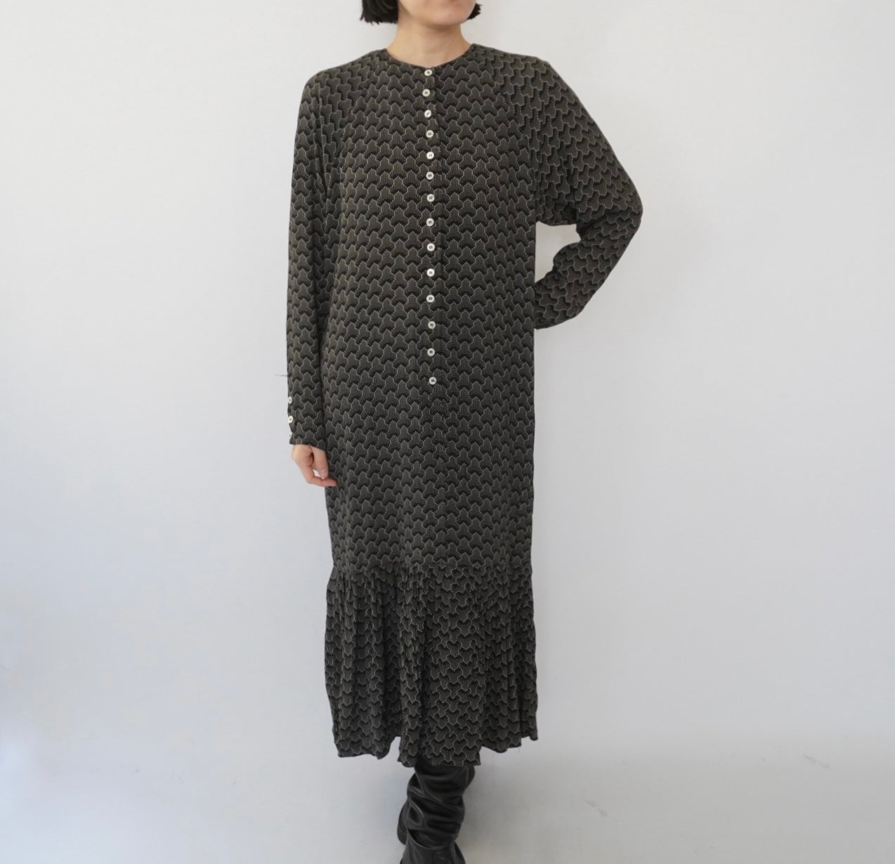 80s Design Rayon Pattern Dress Made in USA