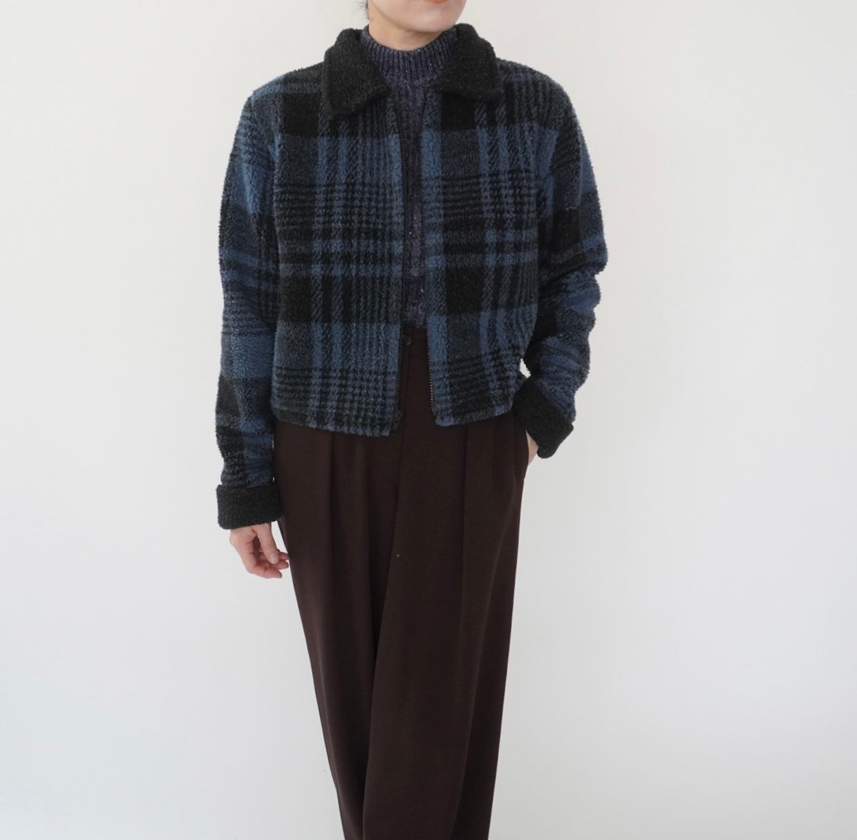90s Plaid Fleece Zip Top Made in USA