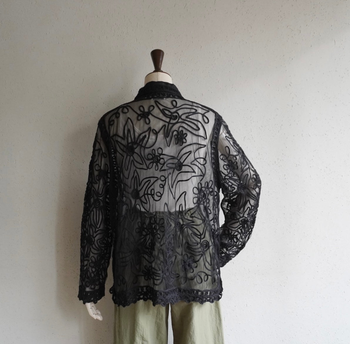 90s Sheer Cord Lace Shirt