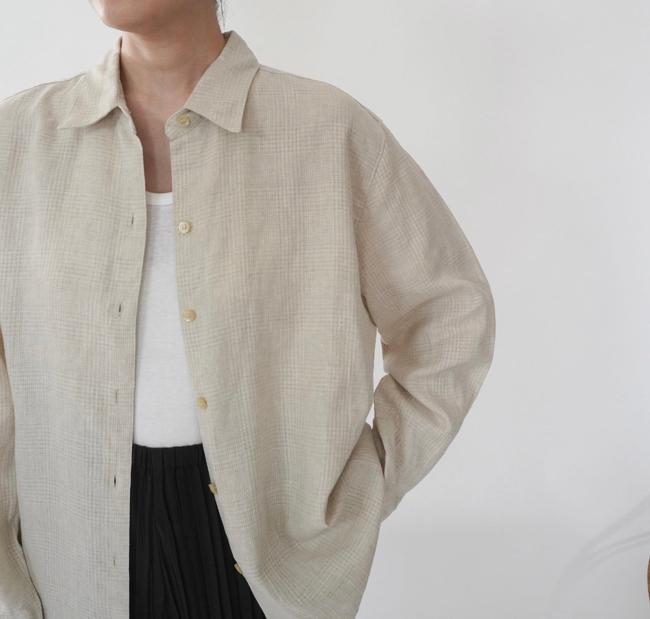 90s Beige Linen Shirt