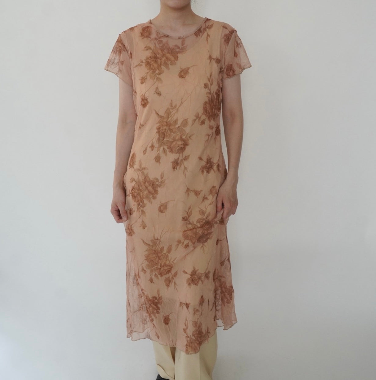 90s Printed Sheer  Maxi Dress