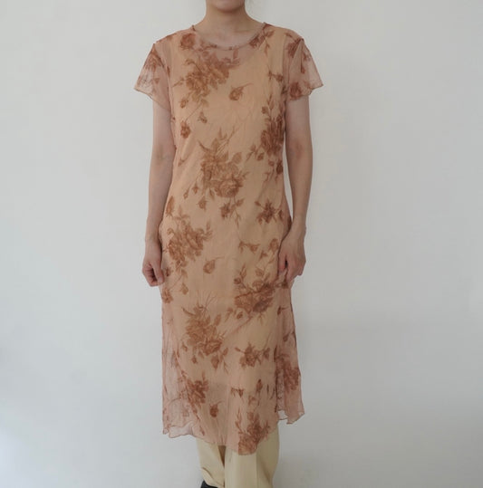 90s Printed Sheer  Maxi Dress