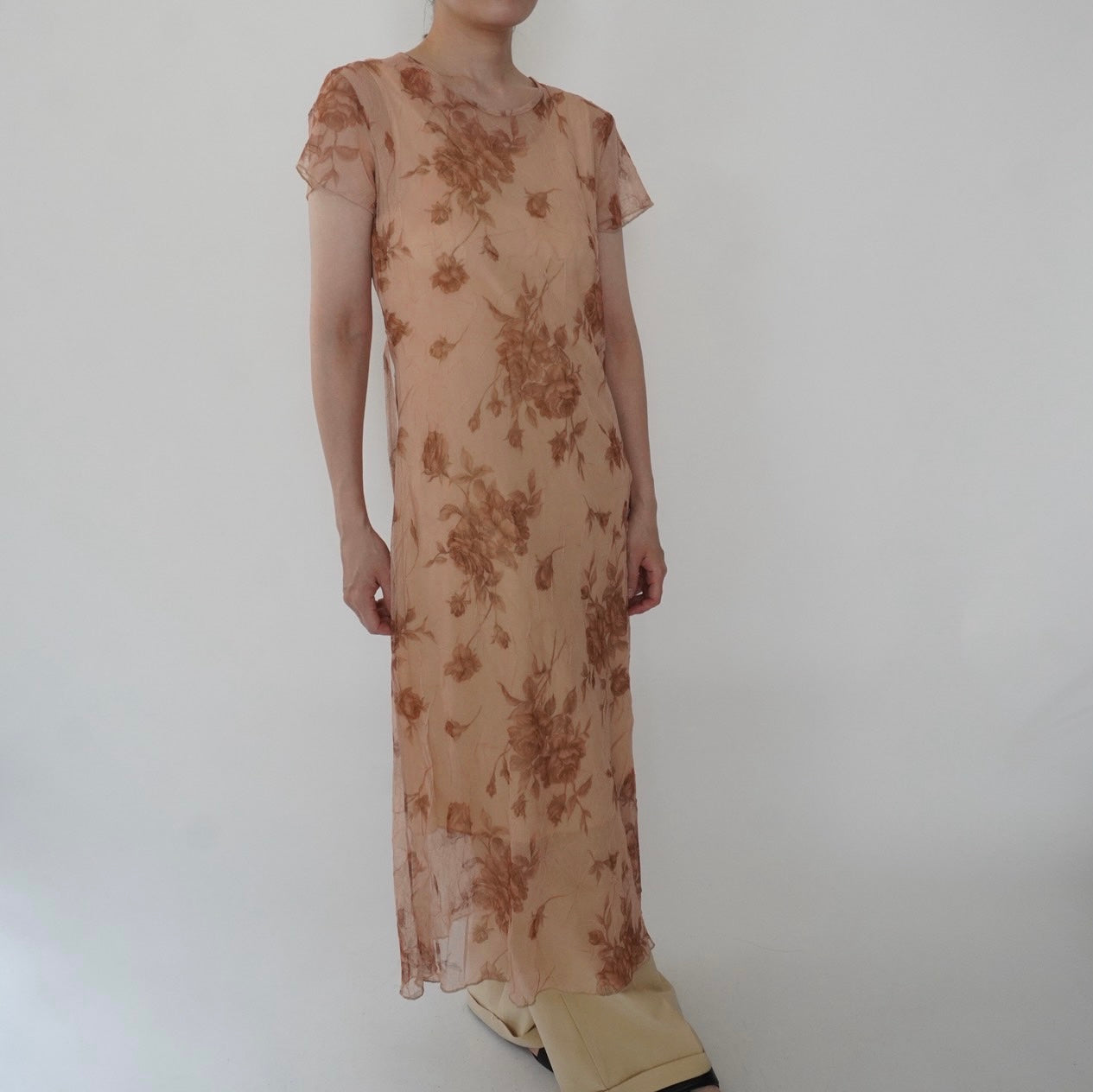 90s Printed Sheer  Maxi Dress