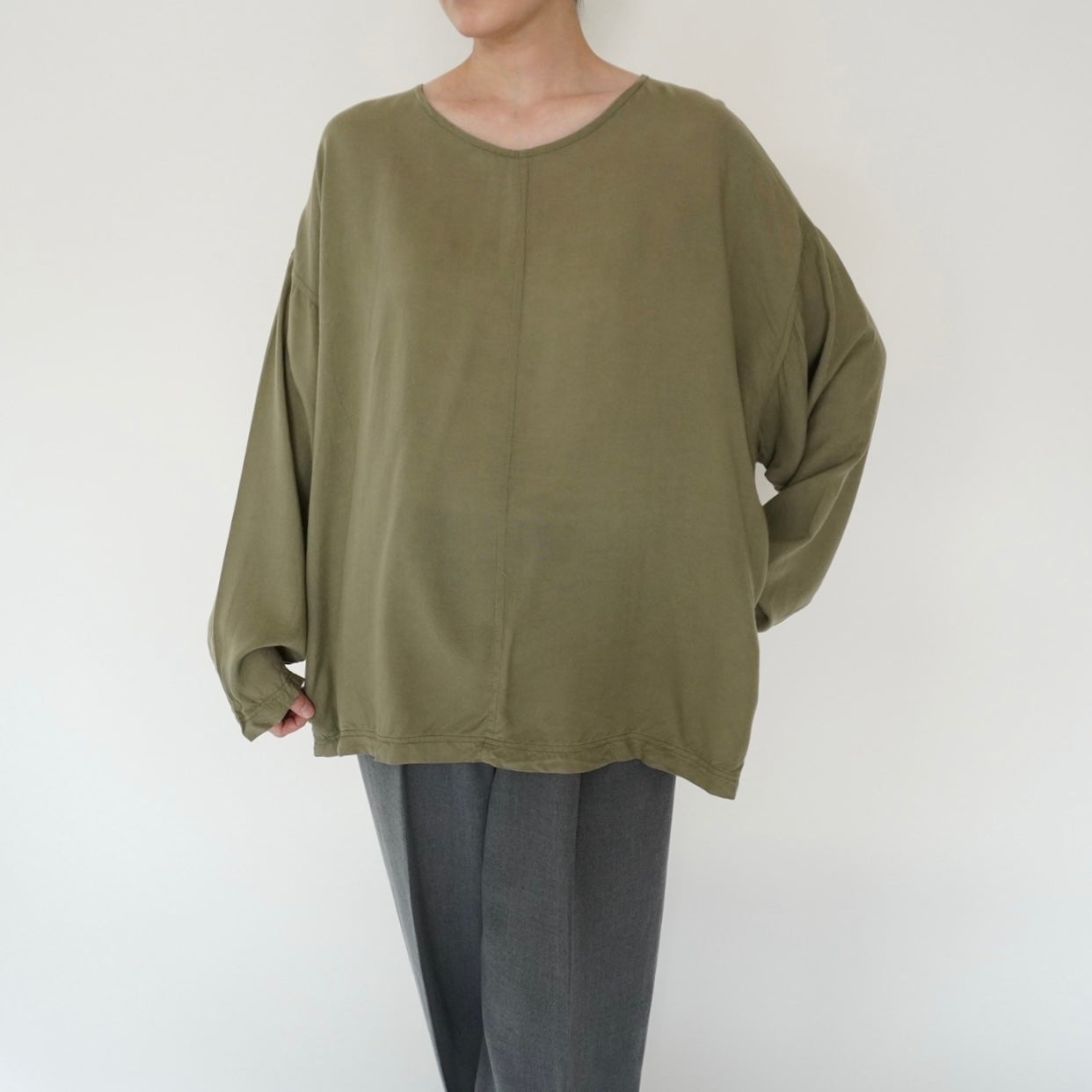 90s Khaki Rayon Blouse