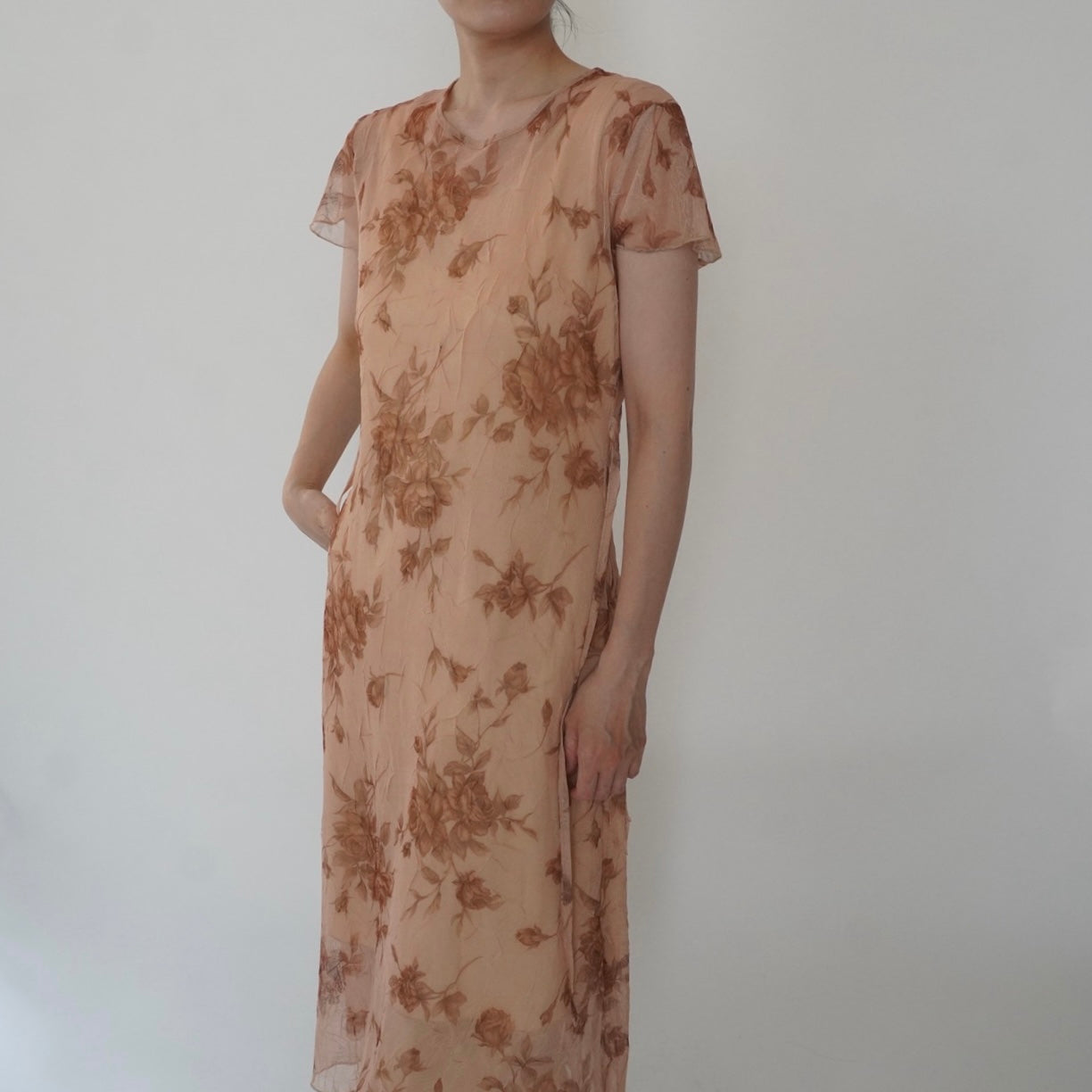 90s Printed Sheer  Maxi Dress