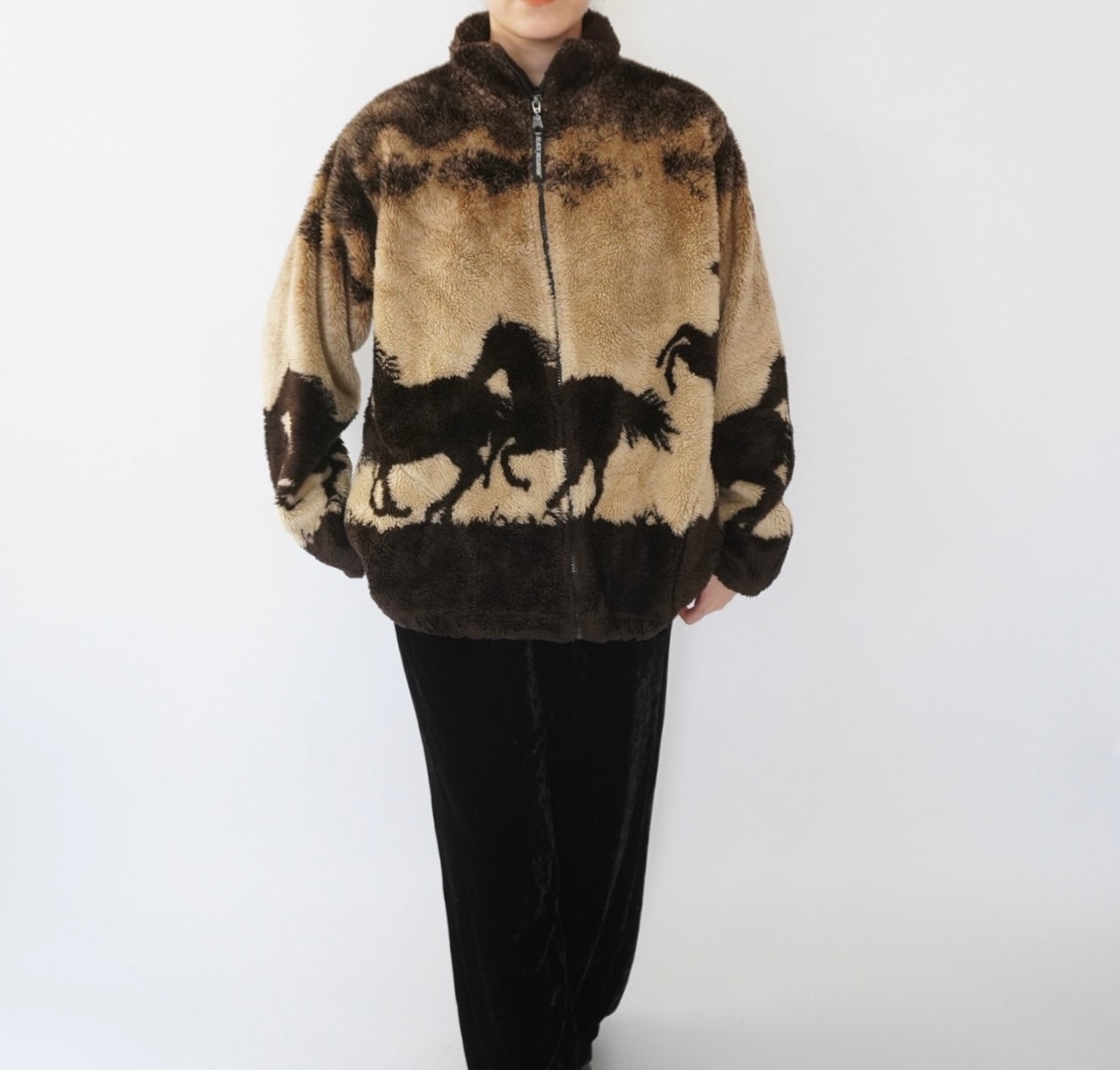 90s Horse Pattern Fleece Jacket Made in USA