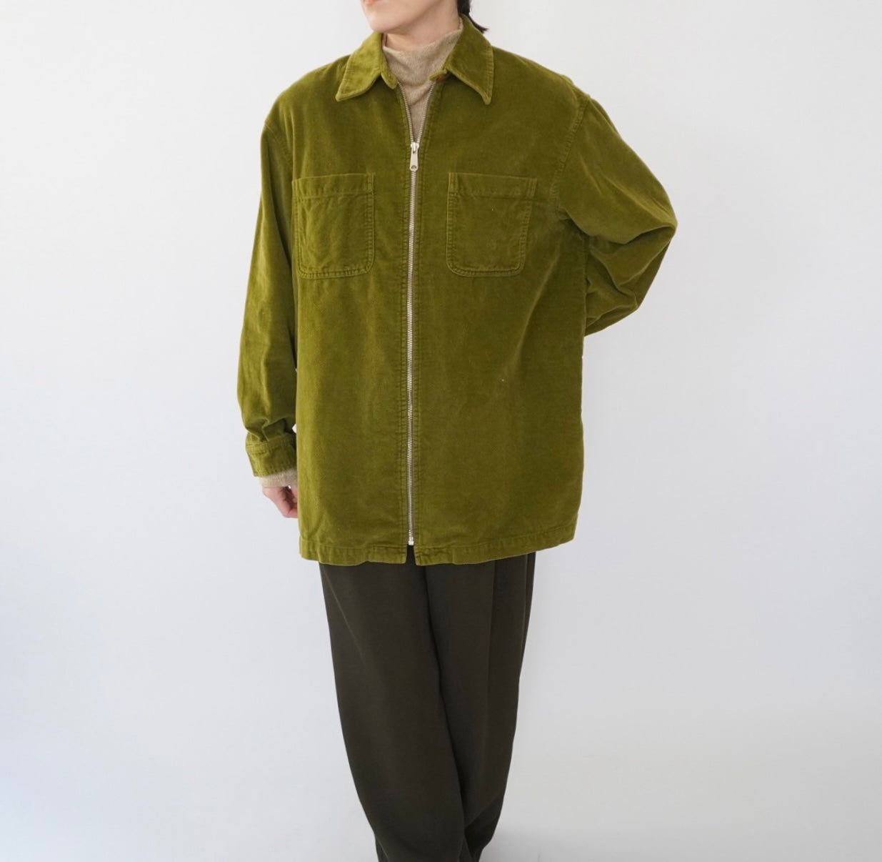 90s Velour Zip Shirt Jacket