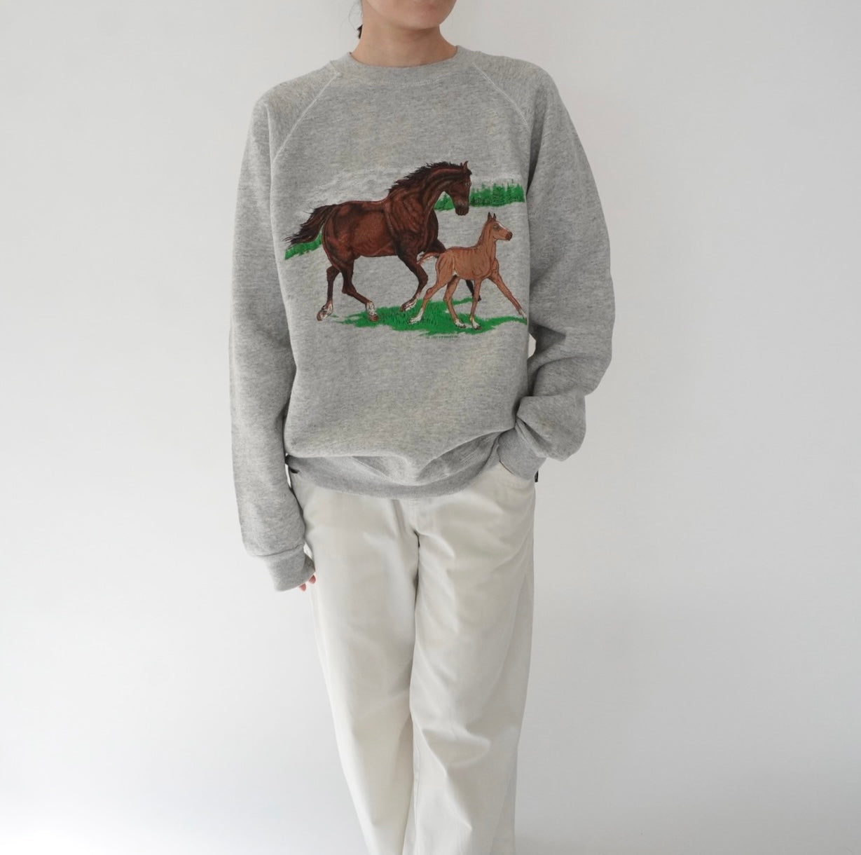 80s Horse Printed Sweater Made in USA