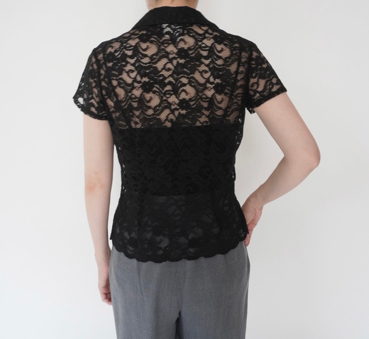 90s Lace Design Zipped Shirt Made in USA