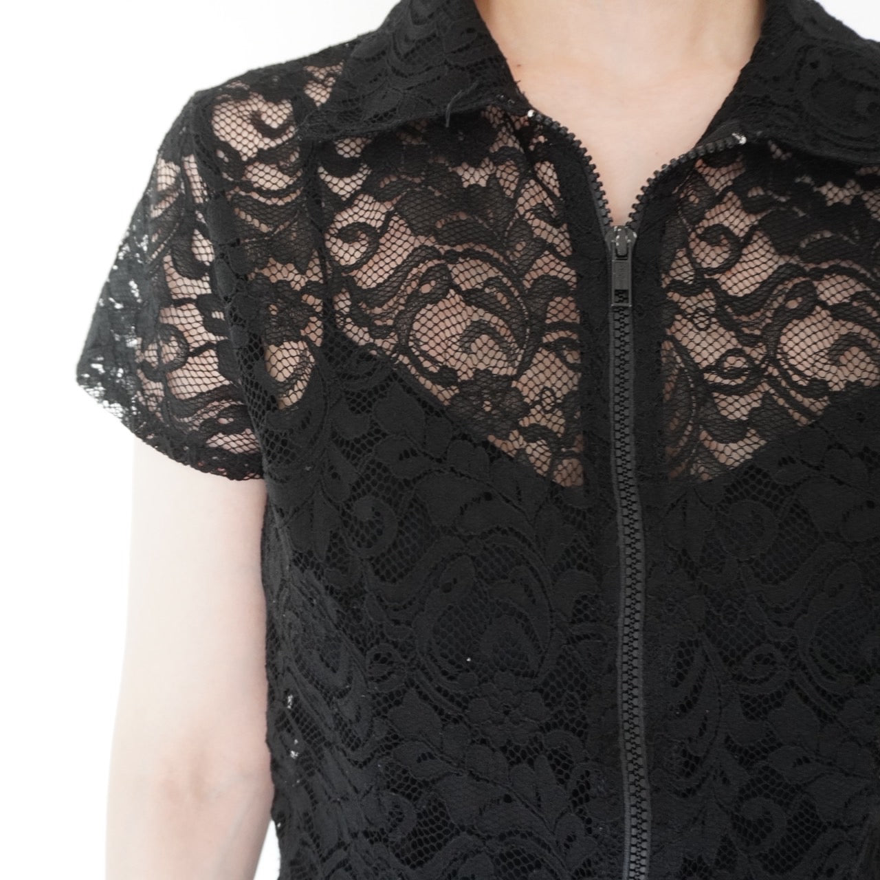90s Lace Design Zipped Shirt Made in USA