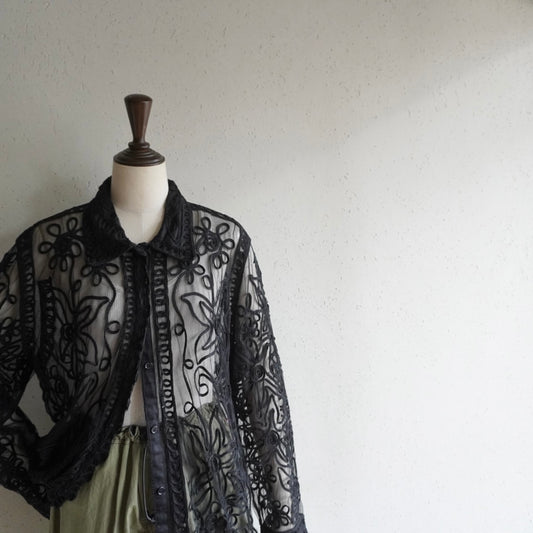 90s Sheer Cord Lace Shirt