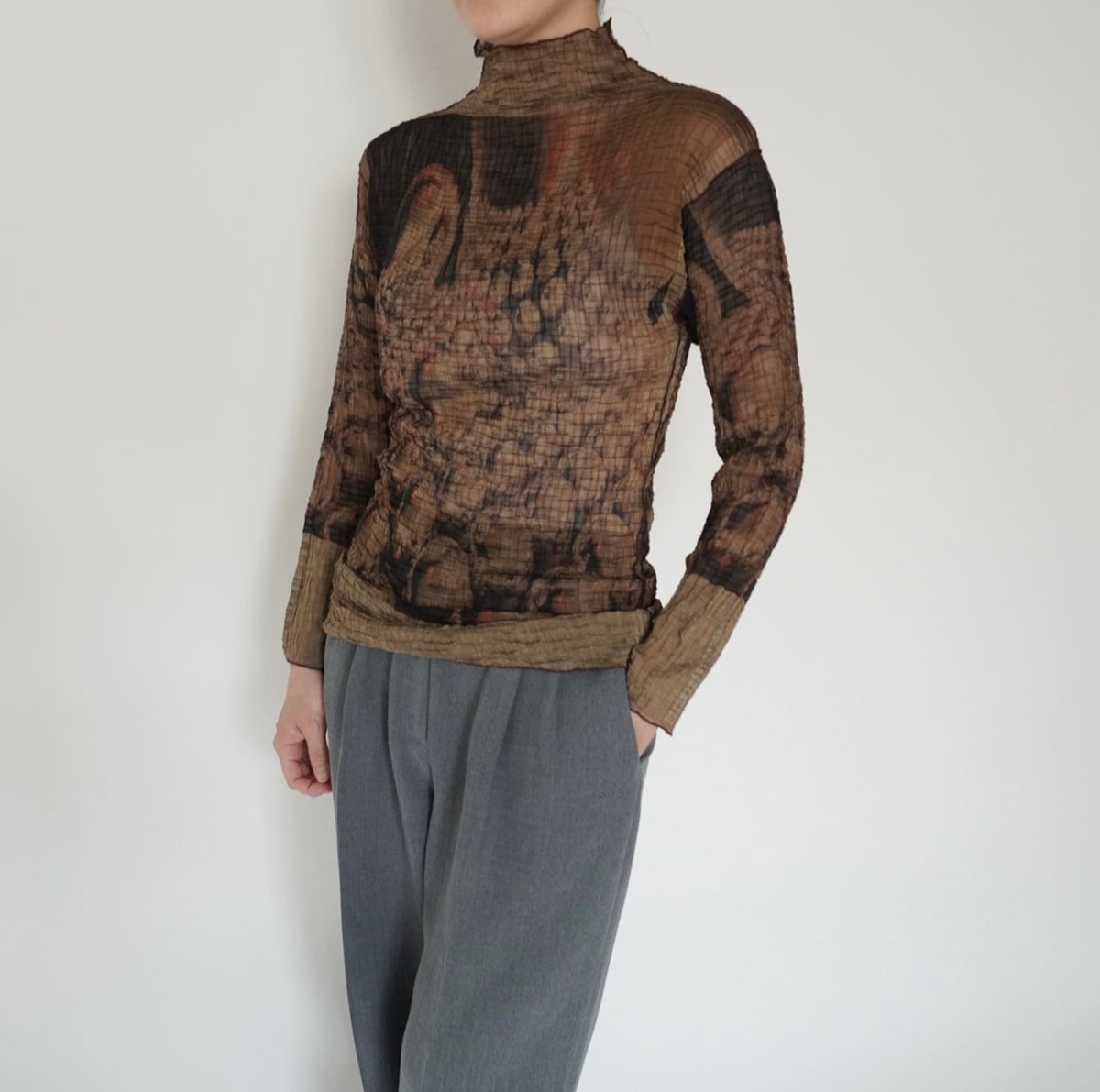 90s Pattern Sheer Top Made in USA