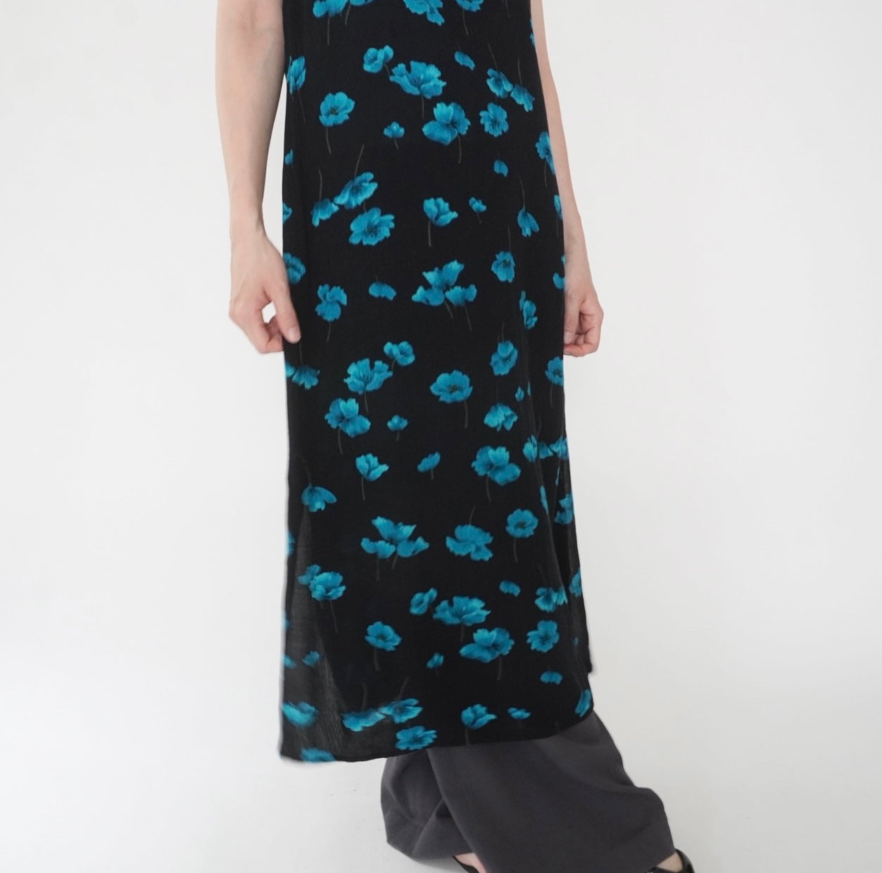 90s Rayon  Printed Sleeveless Dress