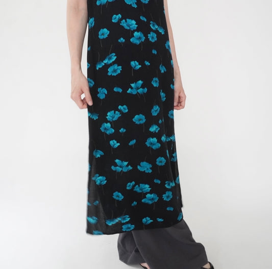 90s Rayon  Printed Sleeveless Dress