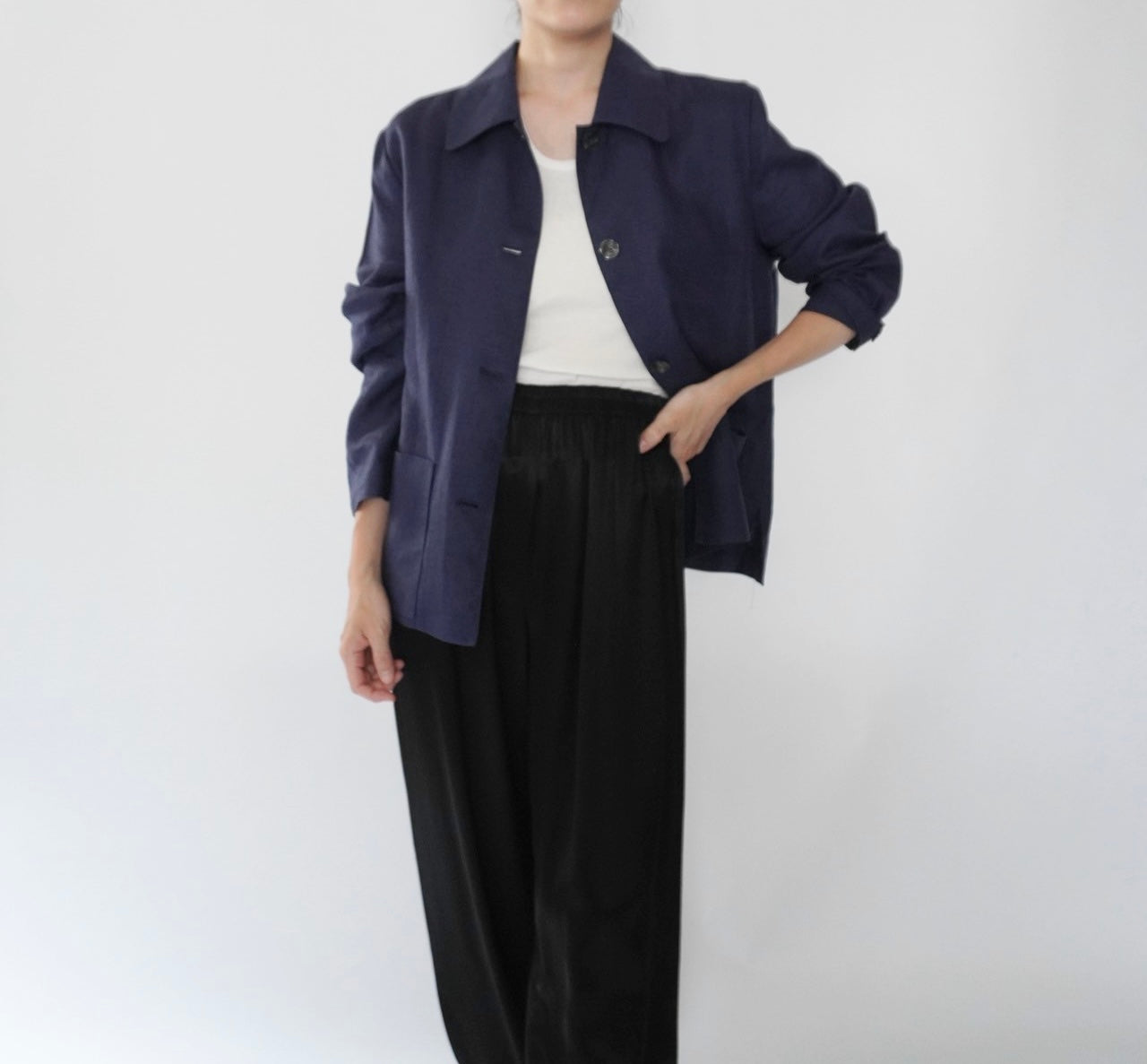 90s Navy Linen Jacket