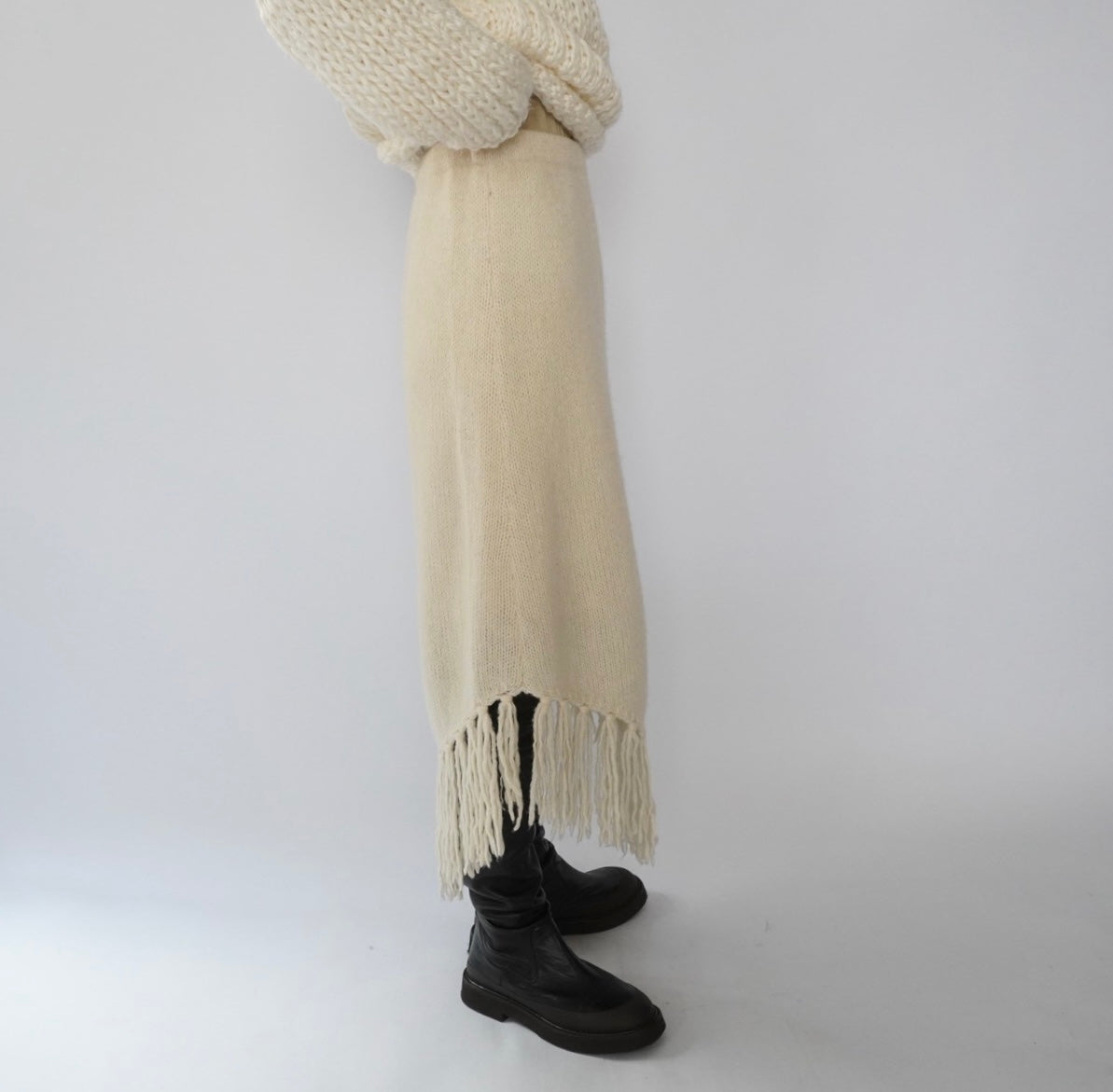 80s Ivory Fringe Skirt