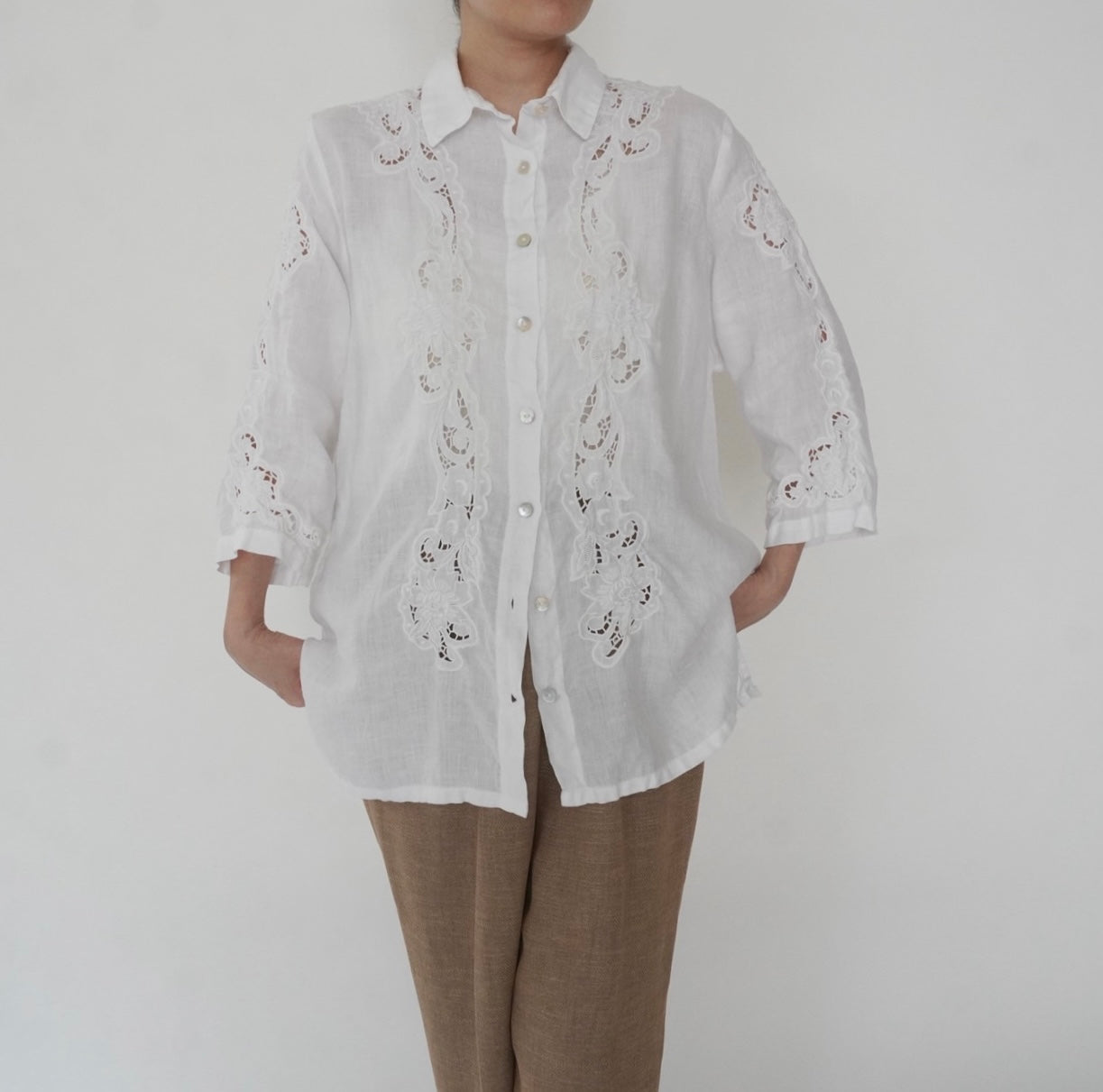 90s Linen Lace Shirt Made in Italy