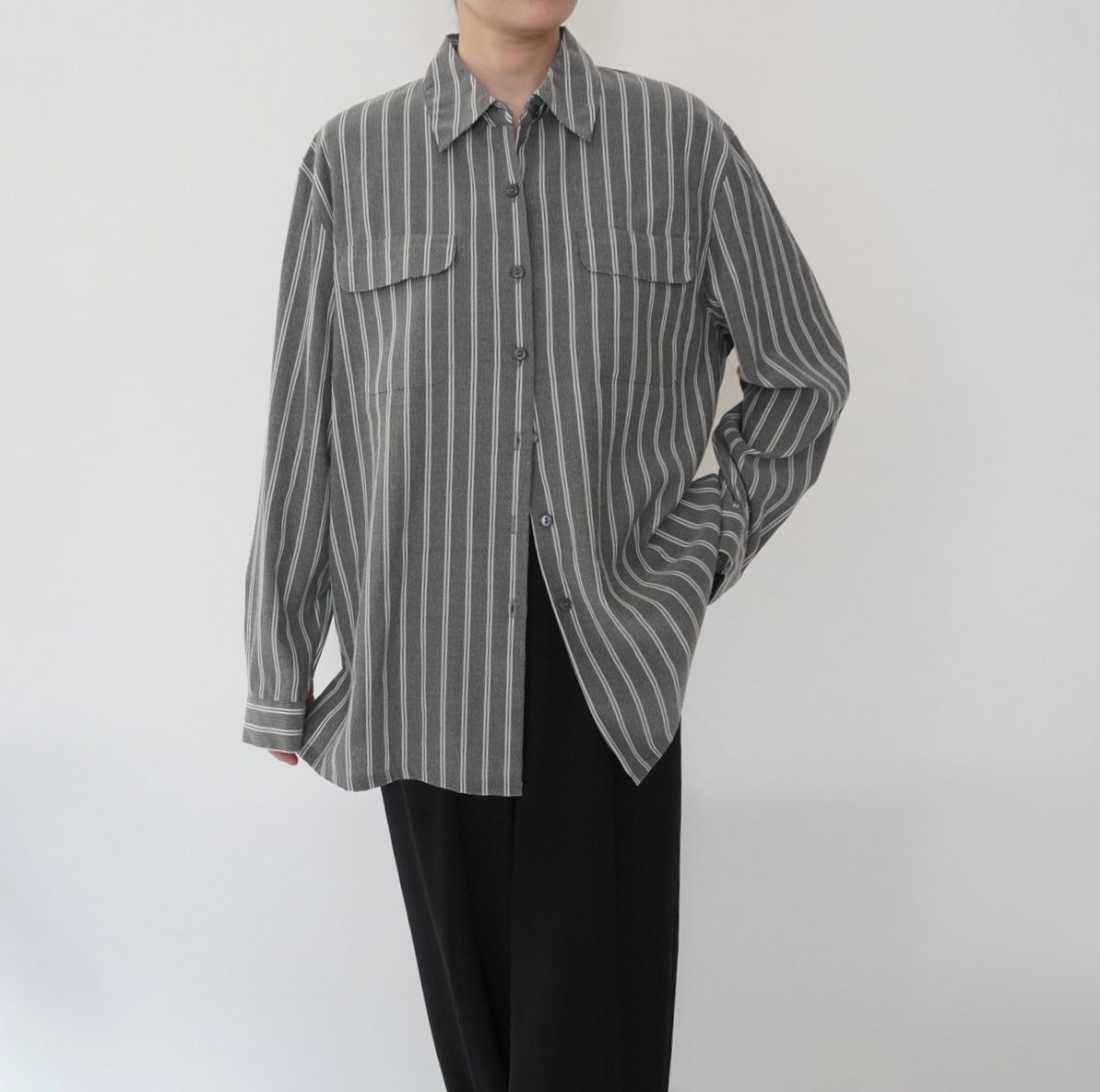 90s Gray Striped Shirt