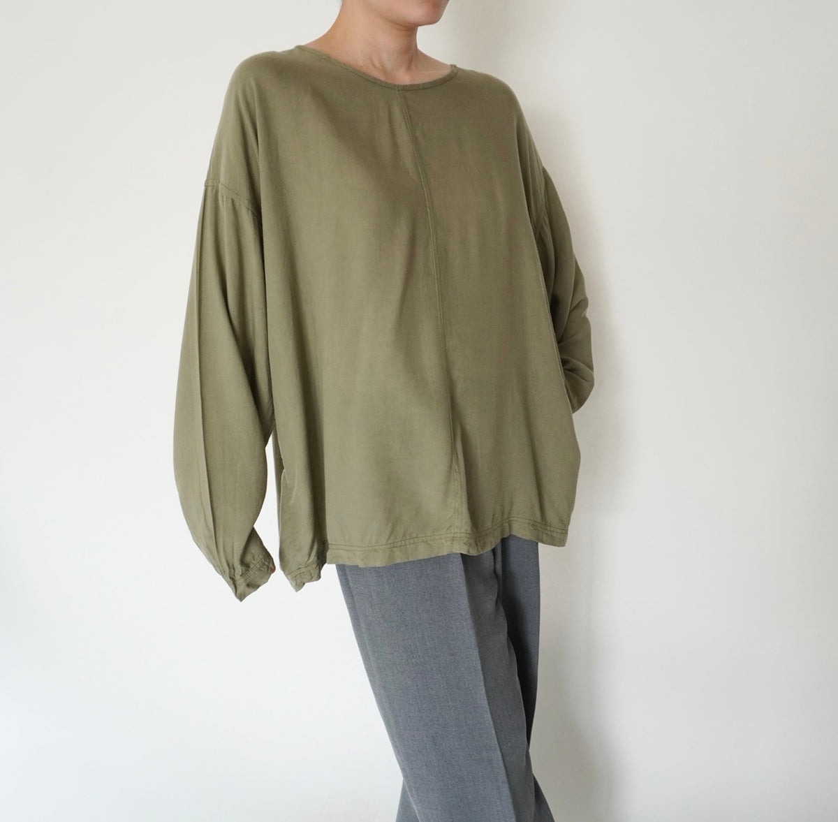 90s Khaki Rayon Blouse
