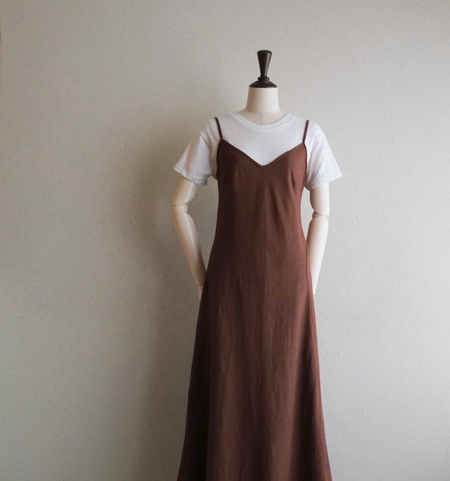 90s Brown Linen Dress Made in Italy