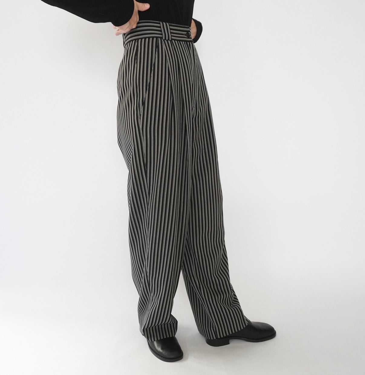 80s Black White Striped  Pants Made in Italy