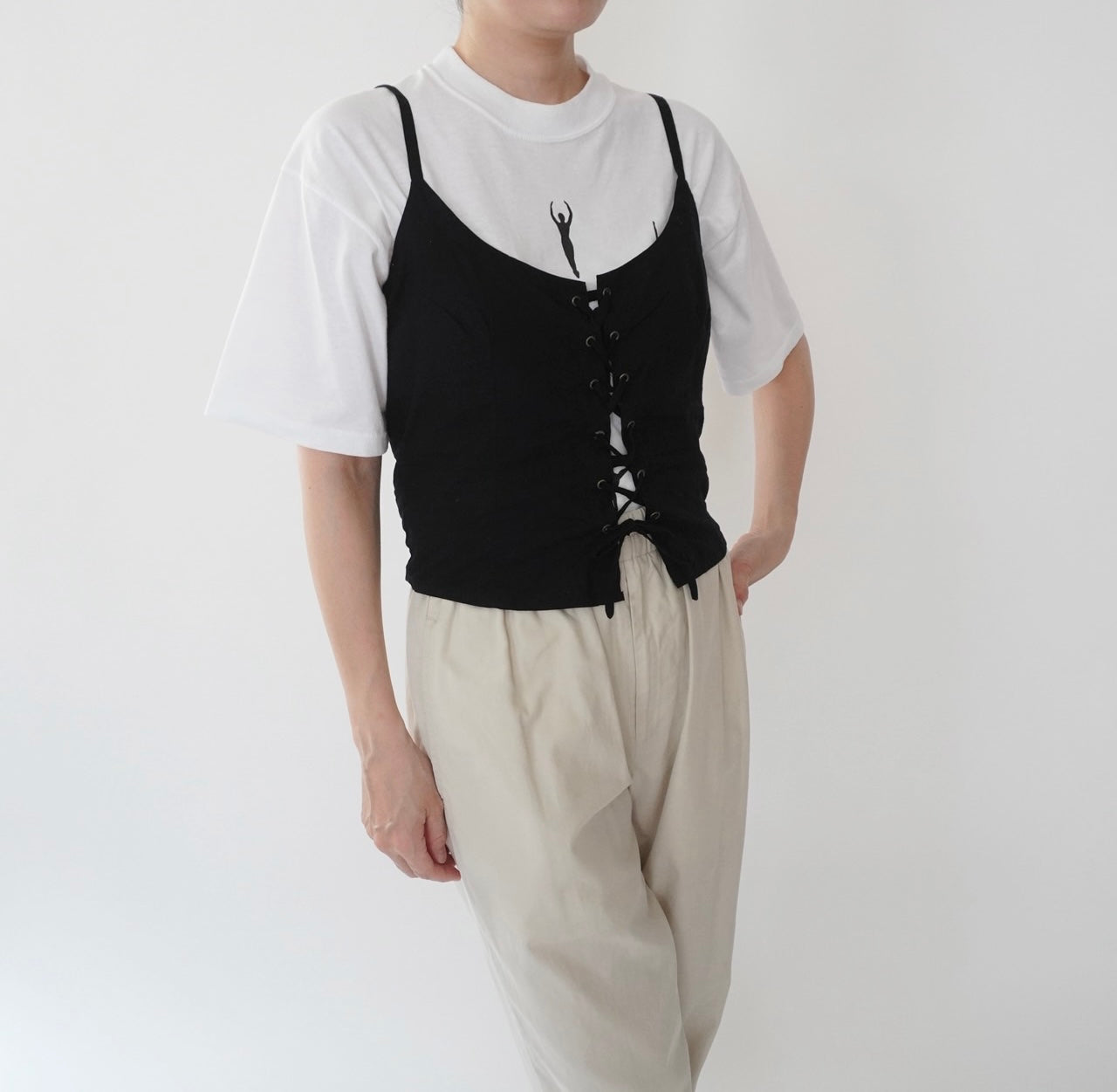 90s Lace Up Design Camisole Top