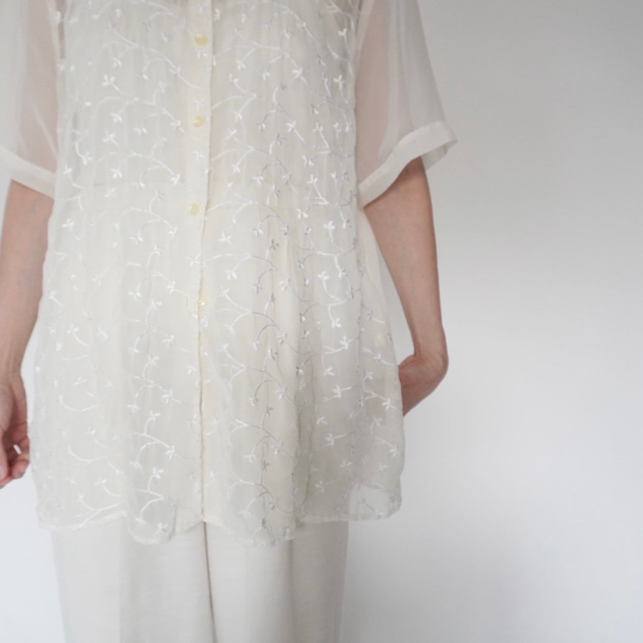 90s Embroidery Sheer Shirt Made in USA