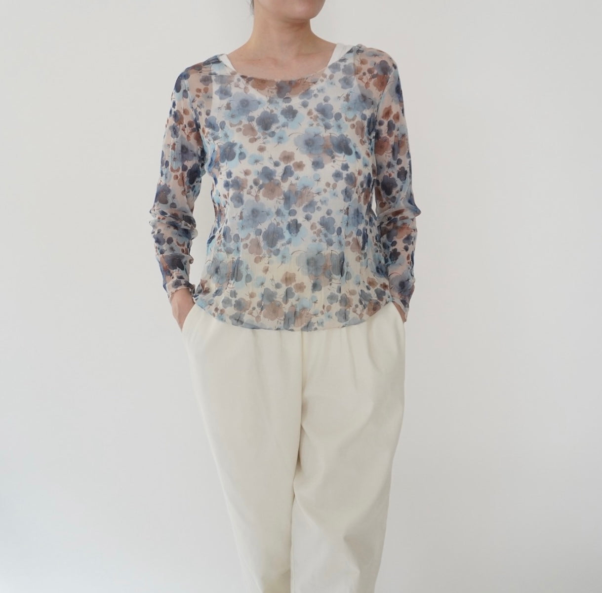 90s Floral Print Sheer Top