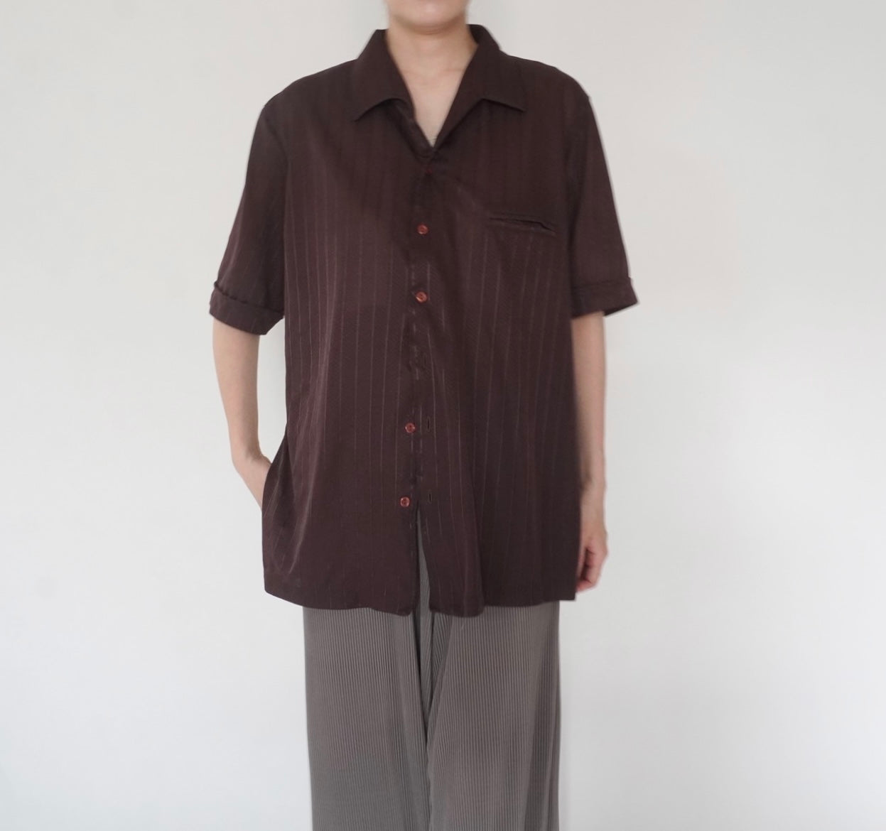 80s Brown Striped Shirt