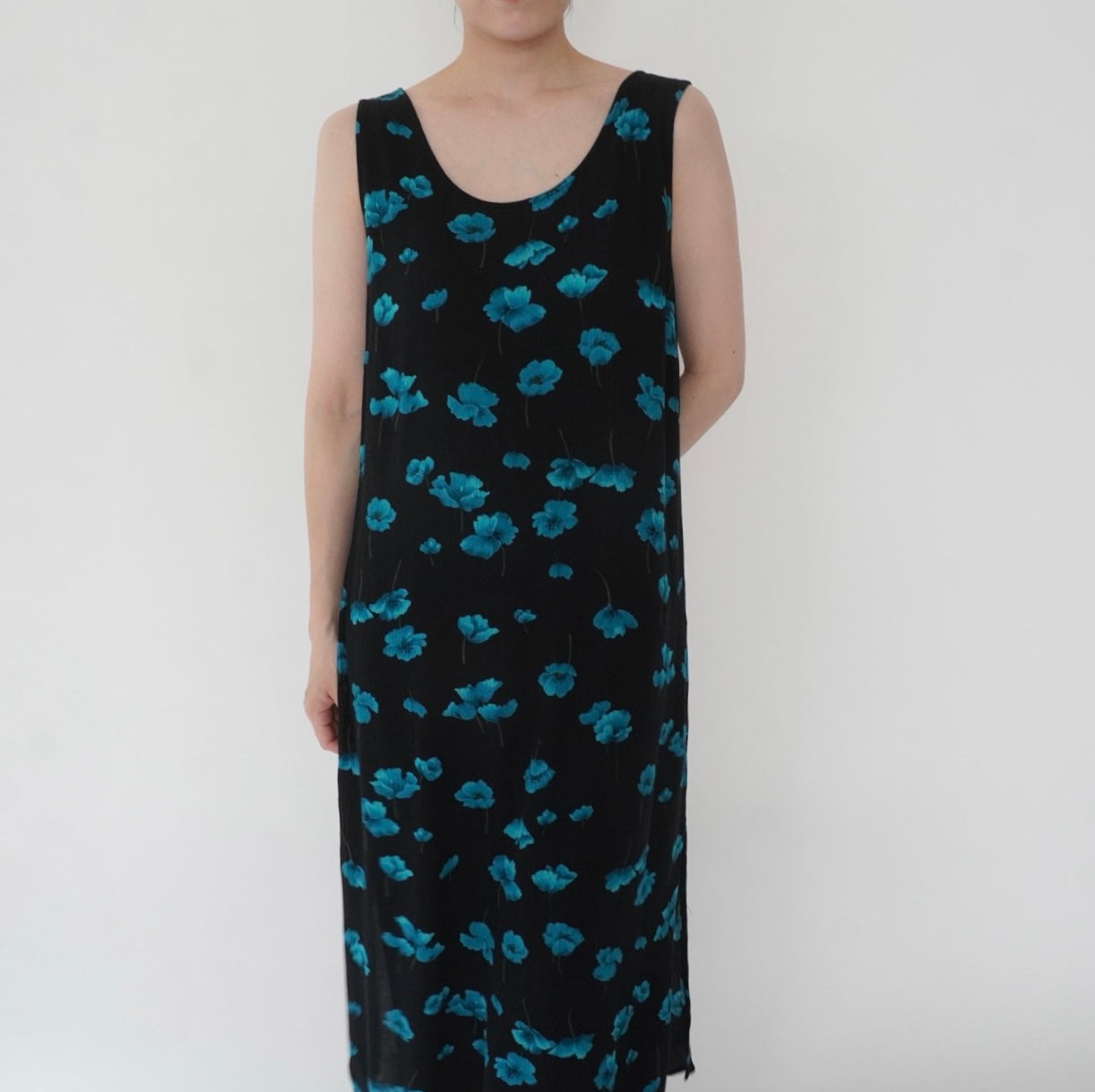 90s Rayon  Printed Sleeveless Dress
