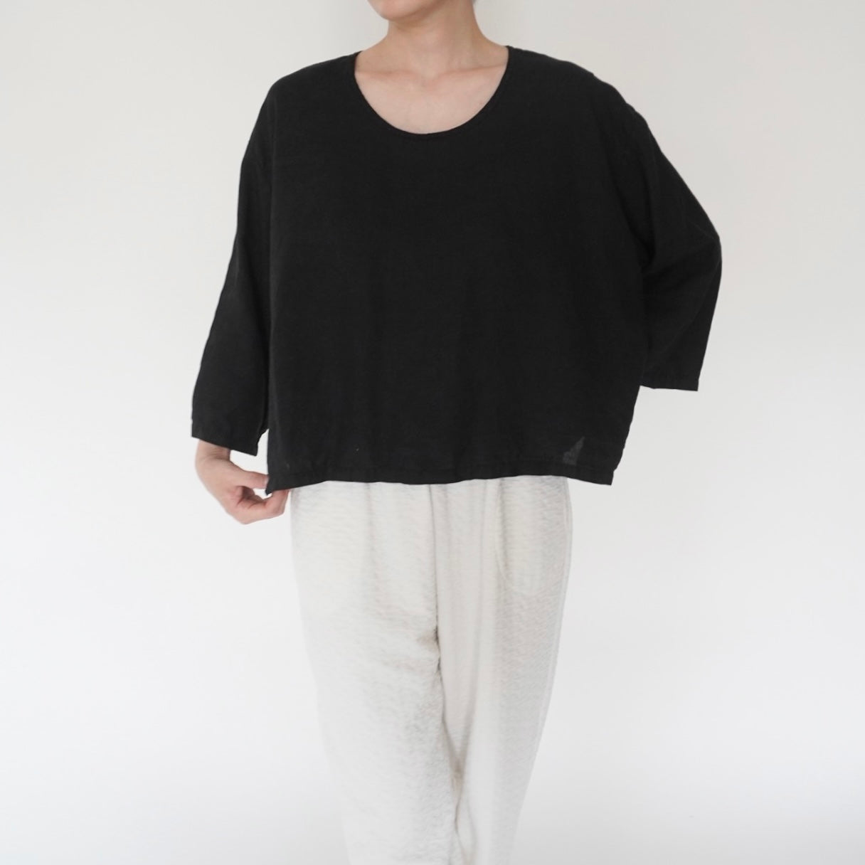 90s Black Linen Boxy Blouse