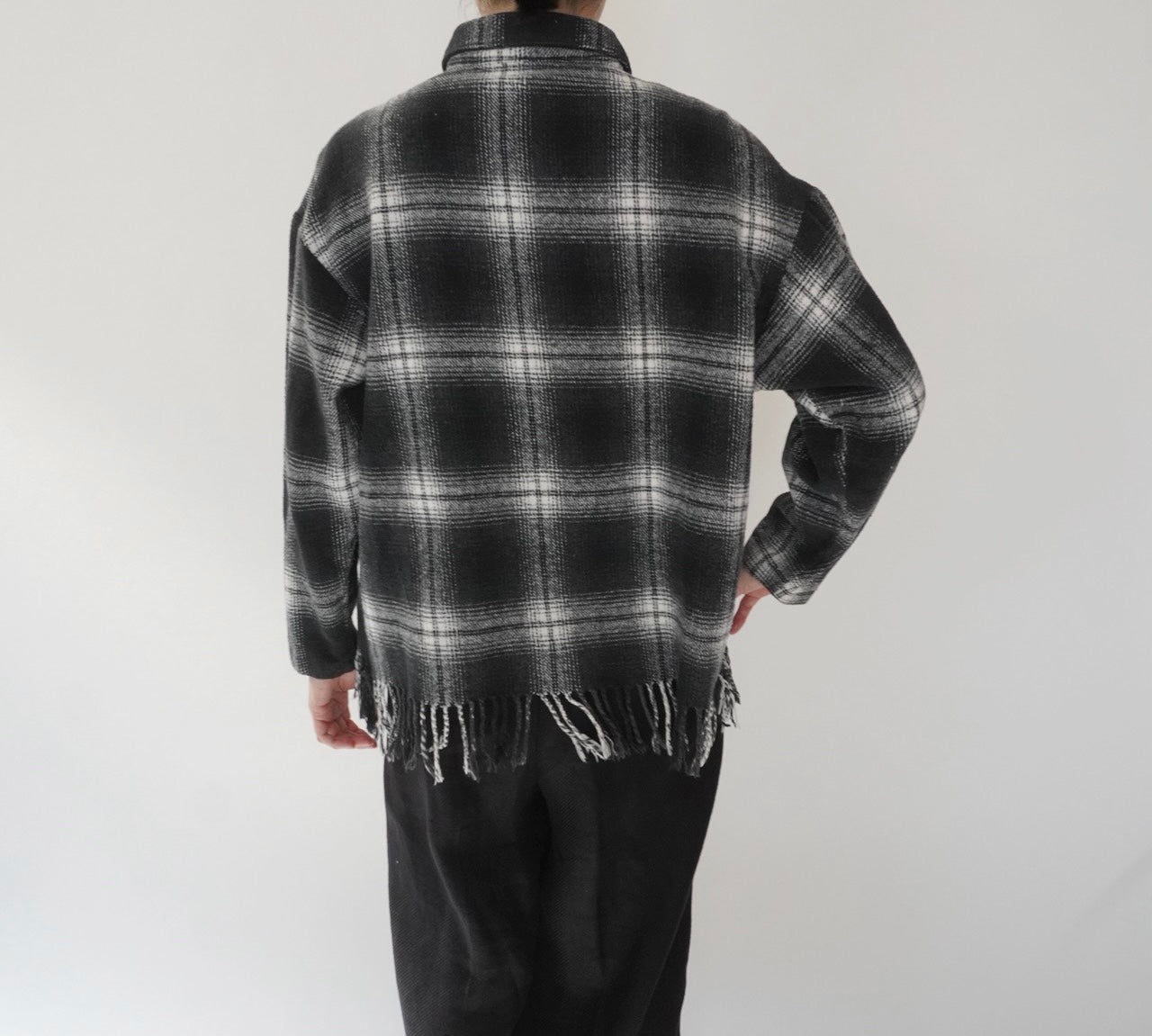 90s Shadow Plaid Fringe Shirt,Jacket Made in USA