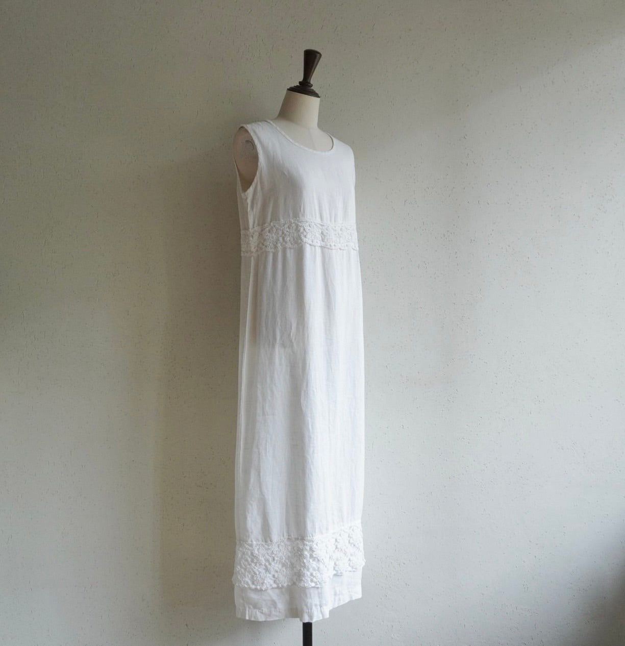90s Linen×Crochet Maxi Dress Made in USA