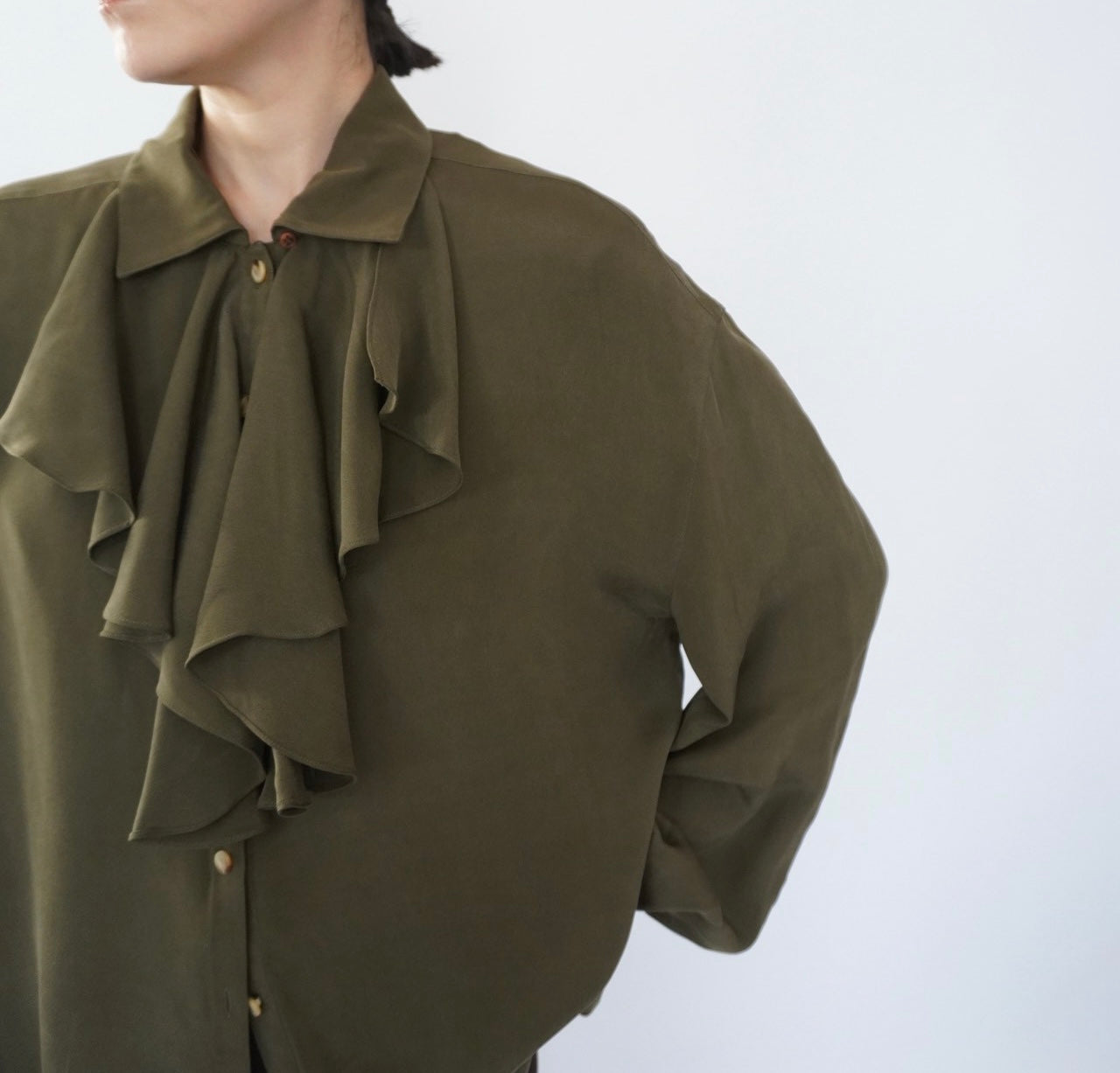 90s Ruffle Design Silk Shirt