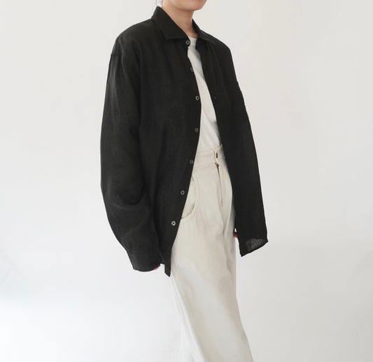 90s Black Linen Shirt
