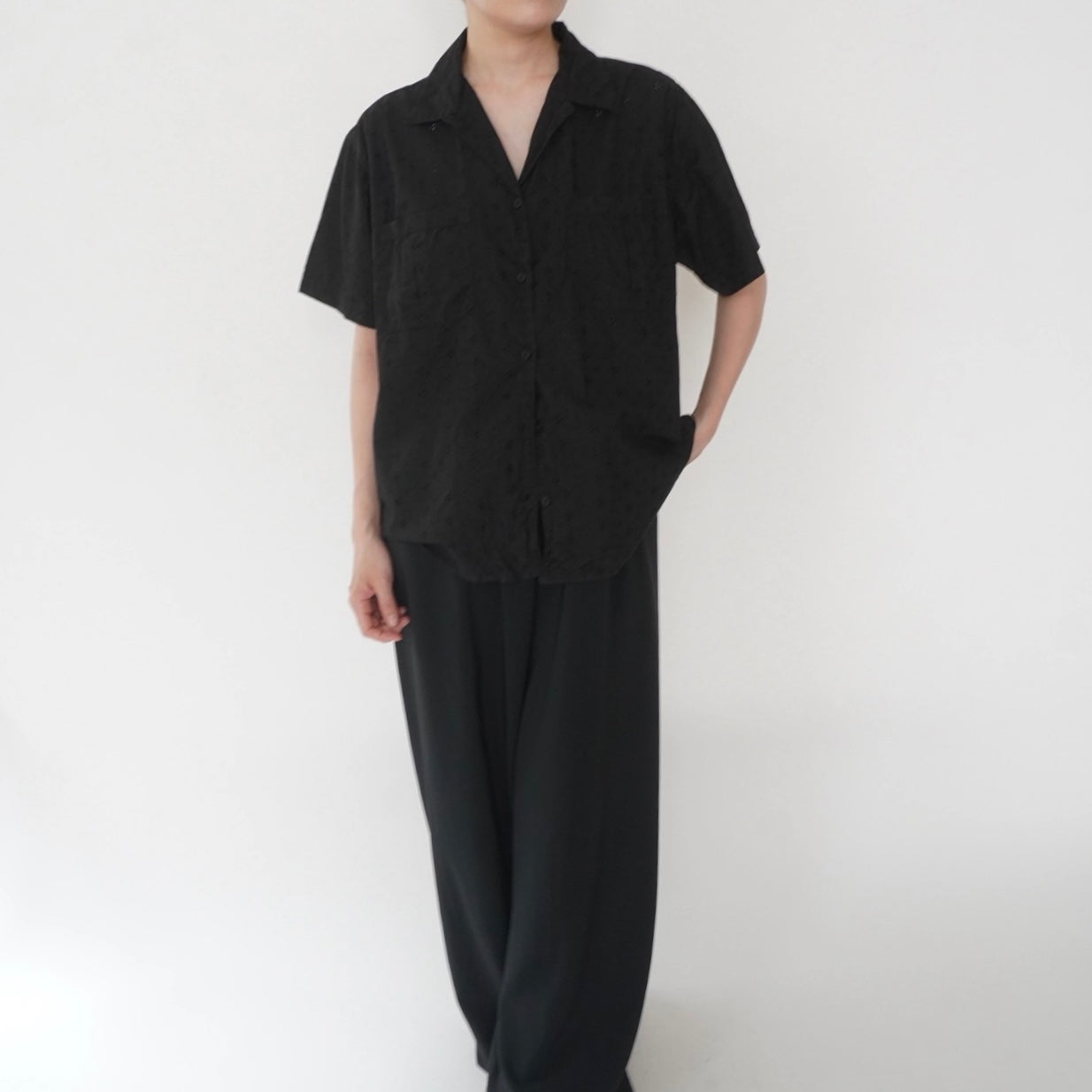 90s Embroidery Cut Lace Design Shirt